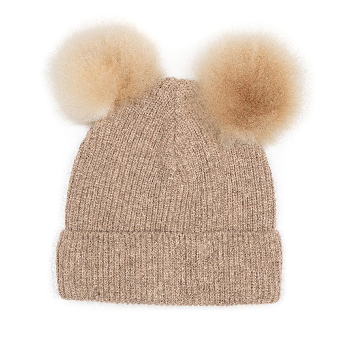 Huttelihut Uld Hue med Alpaca Pompoms - Camel