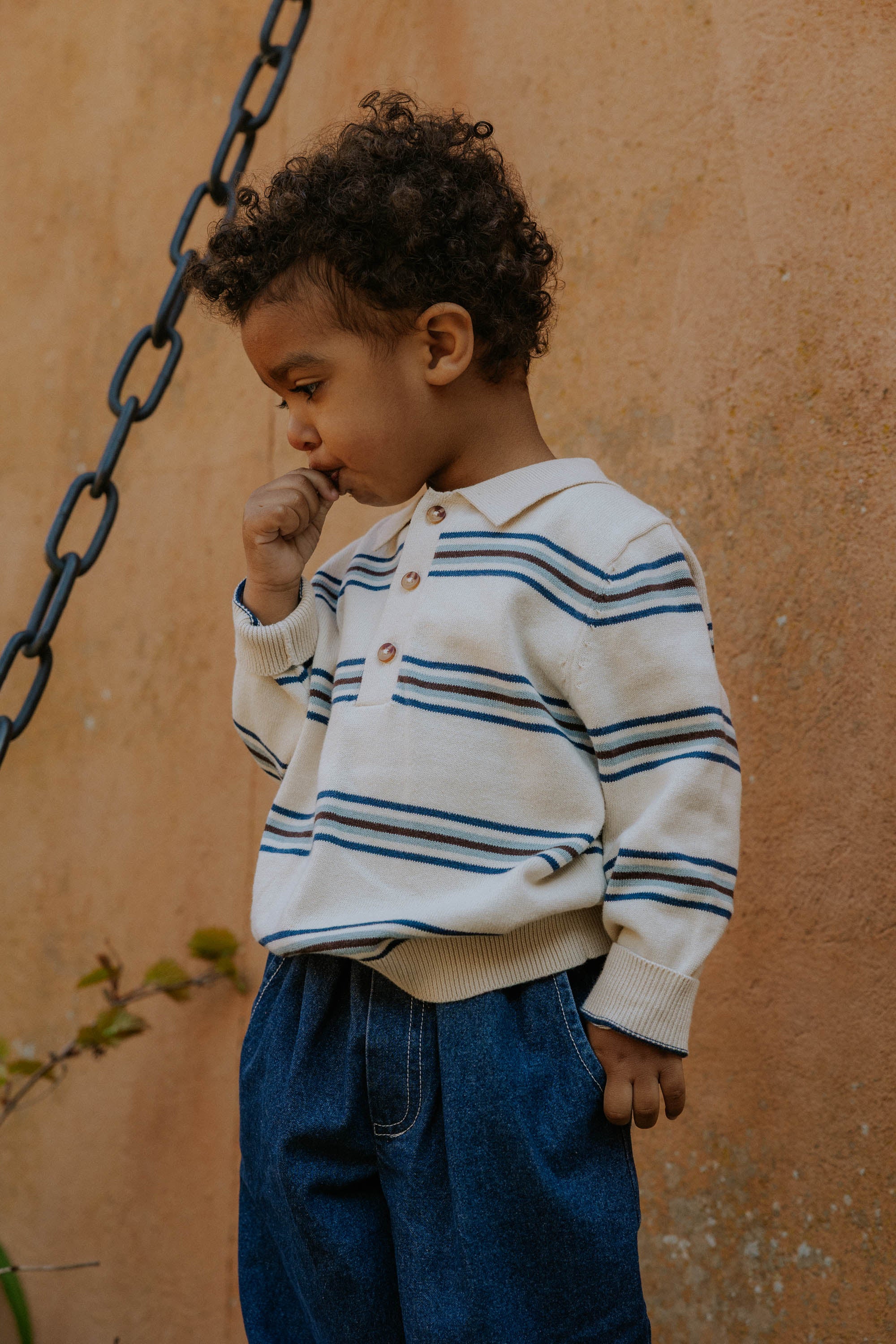 Fliink Benny LS Polo - Sandshell Stripe