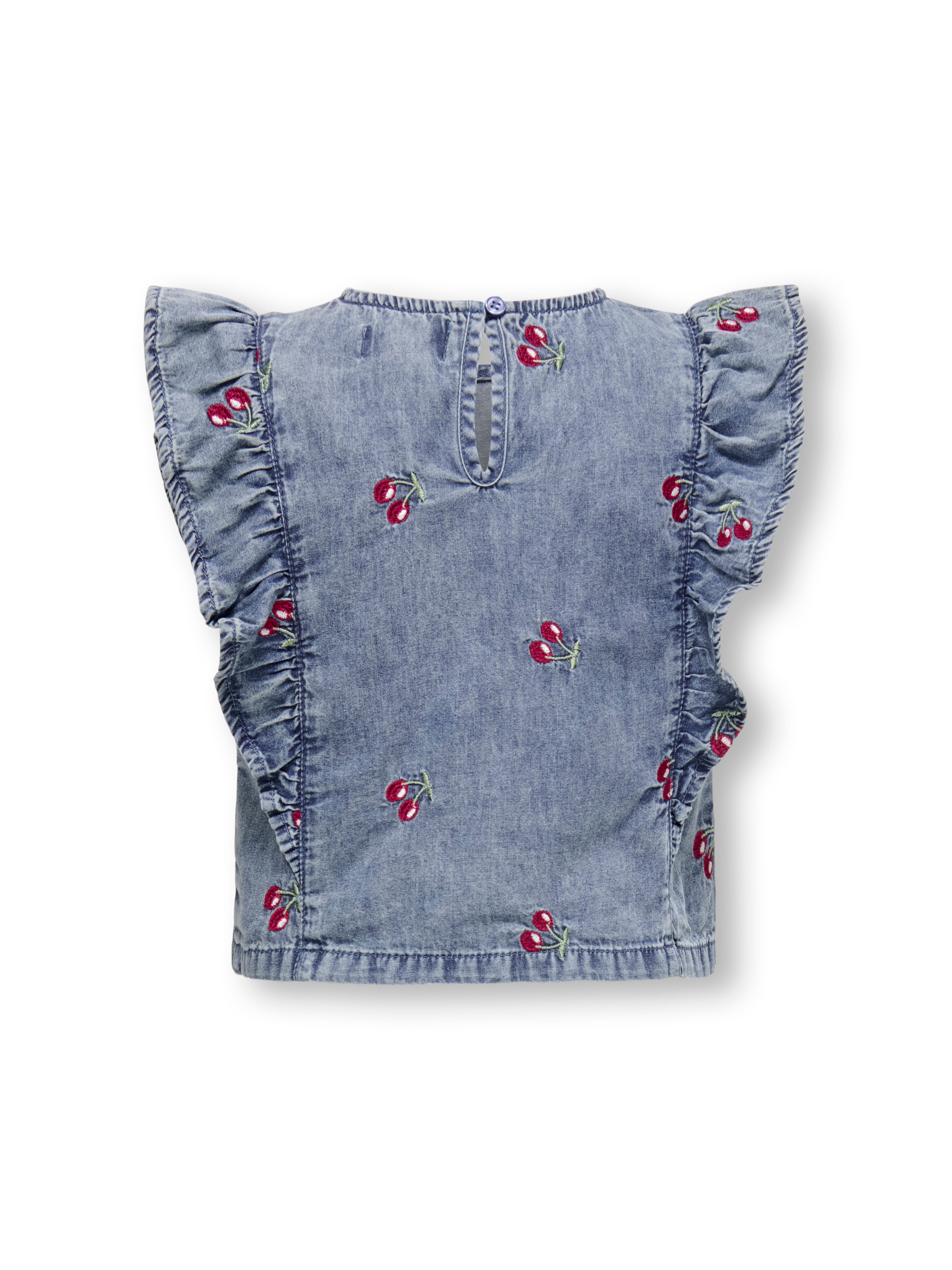 Only Mini Dandy Frill Cherry Top - Medium Blue Denim