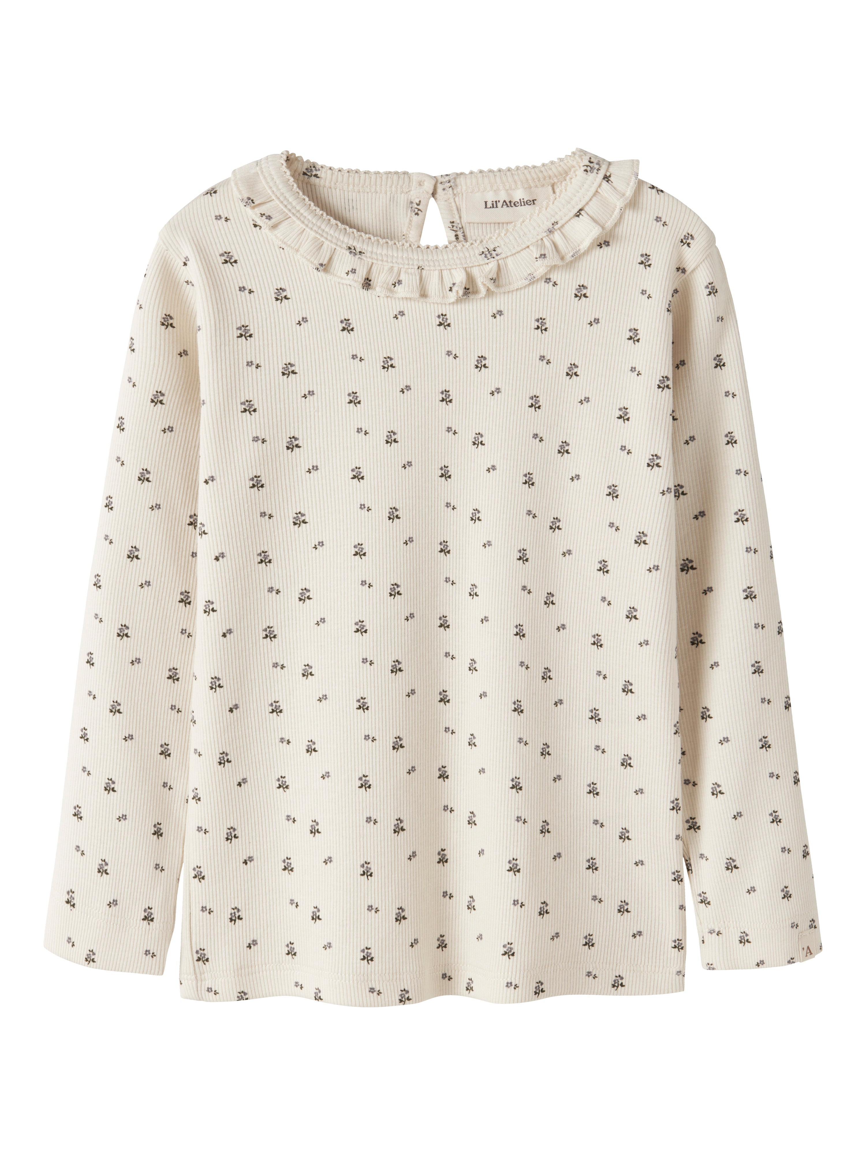 Lil Atelier Lago - Mai LS Slim Top - Turtledove/Blue Flower