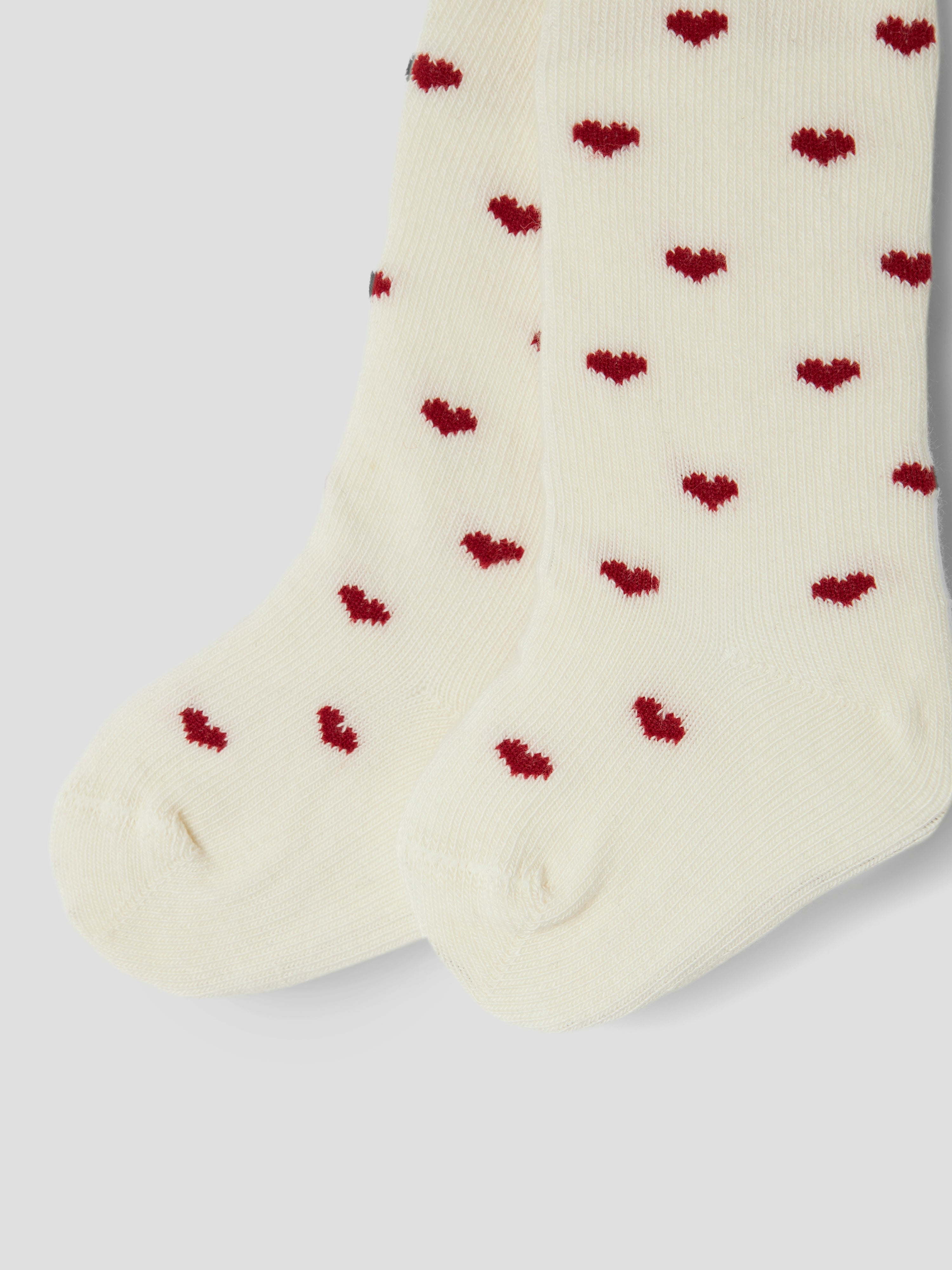 Lil Atelier Reba Len Strømpebukser - Turtledove/Red Hearts