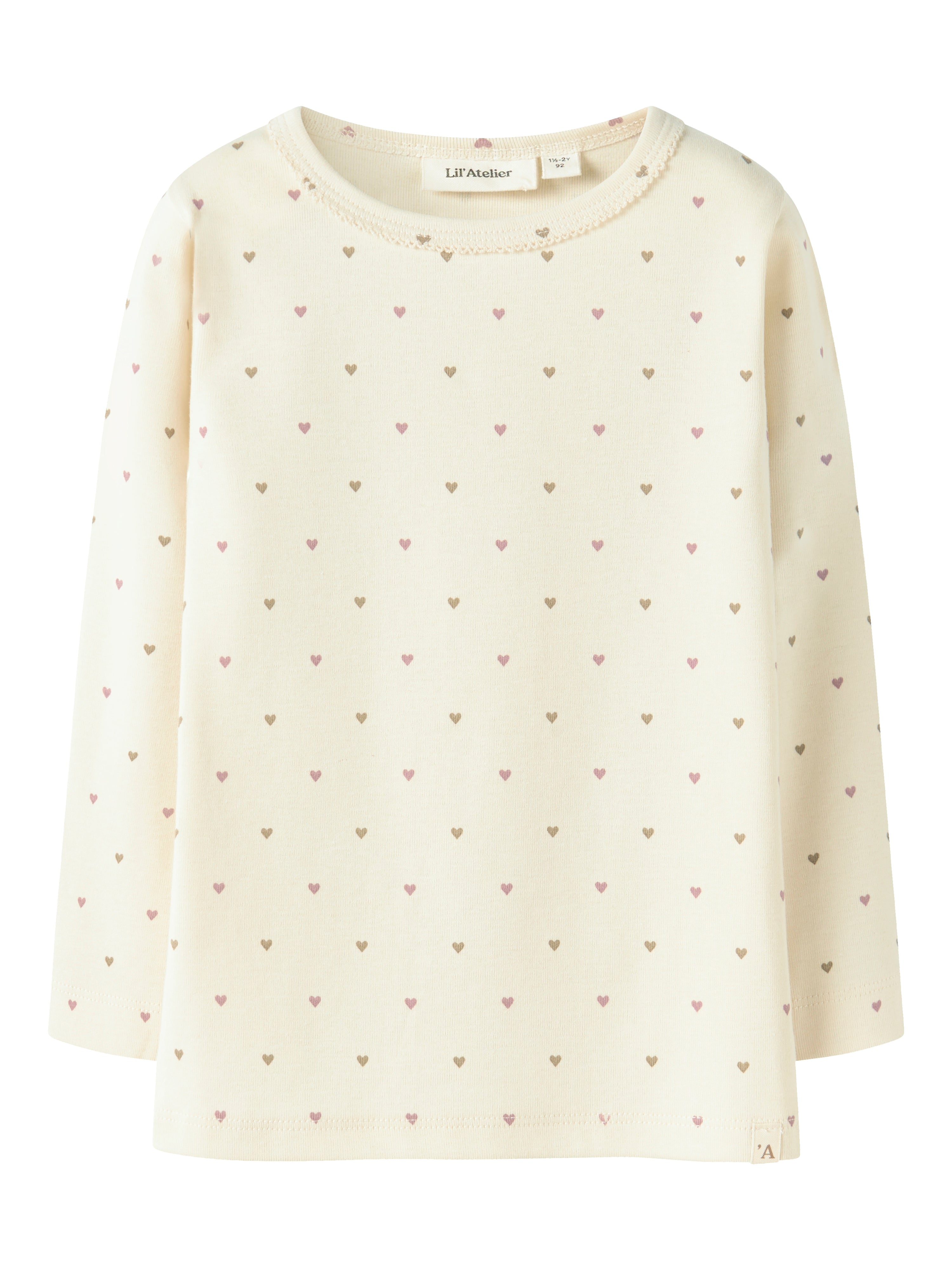 Lil Atelier Lalo Tig LS Slim Top - Turtledove/Heart