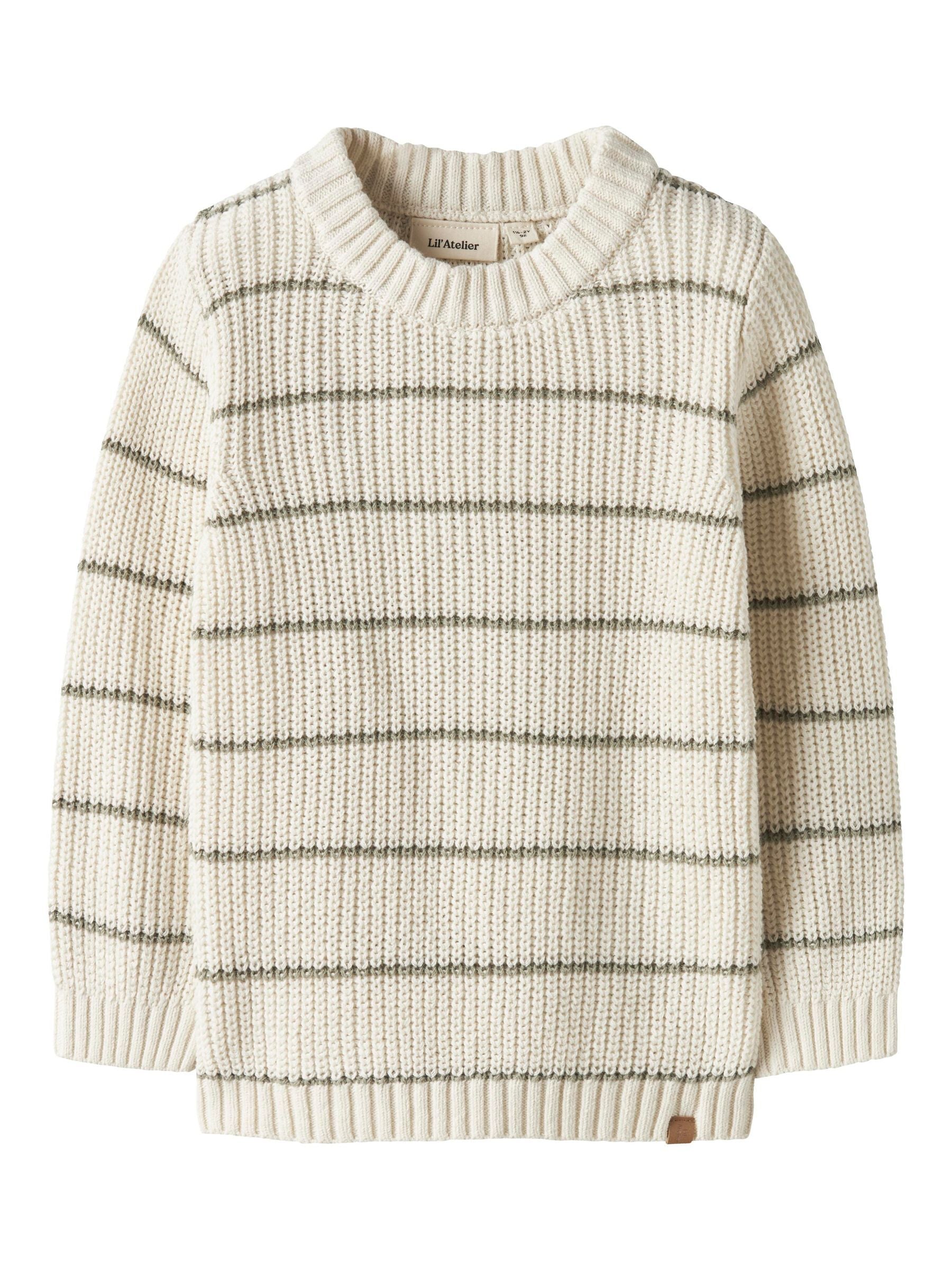 Lil Atelier Emlen LS Knit Stripes - Coconut Milk/Stripes