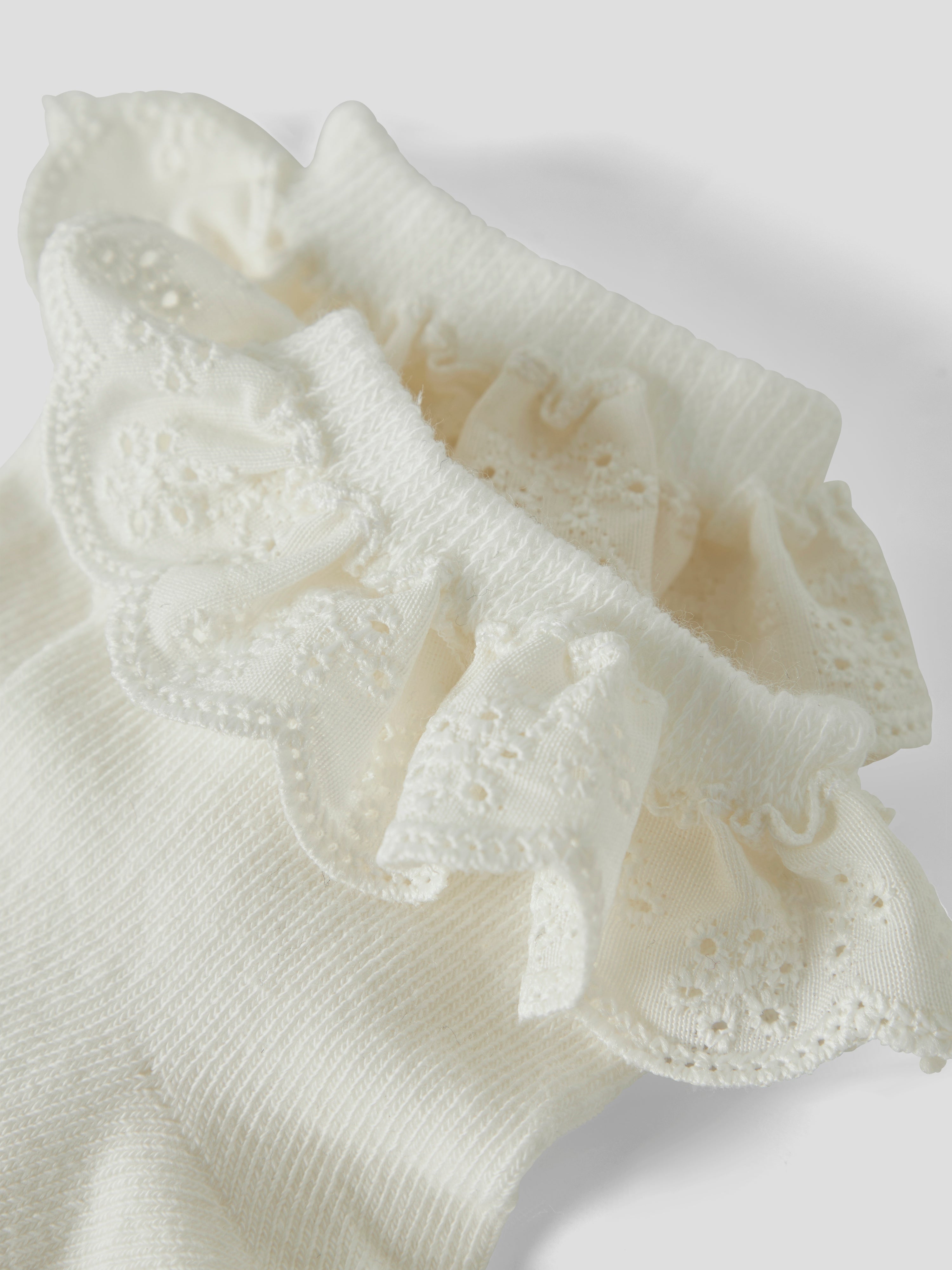 Lil Atelier Dertrud Ankelstrømpe med Blondekant 2 pak - Coconut Milk