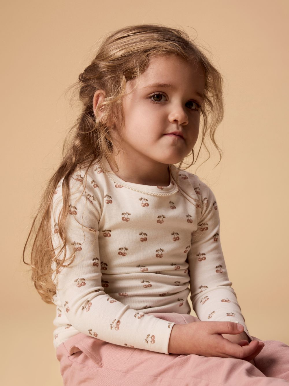 Lil Atelier Layo Sig LS Slim Top - Coconut Milk/Cherry