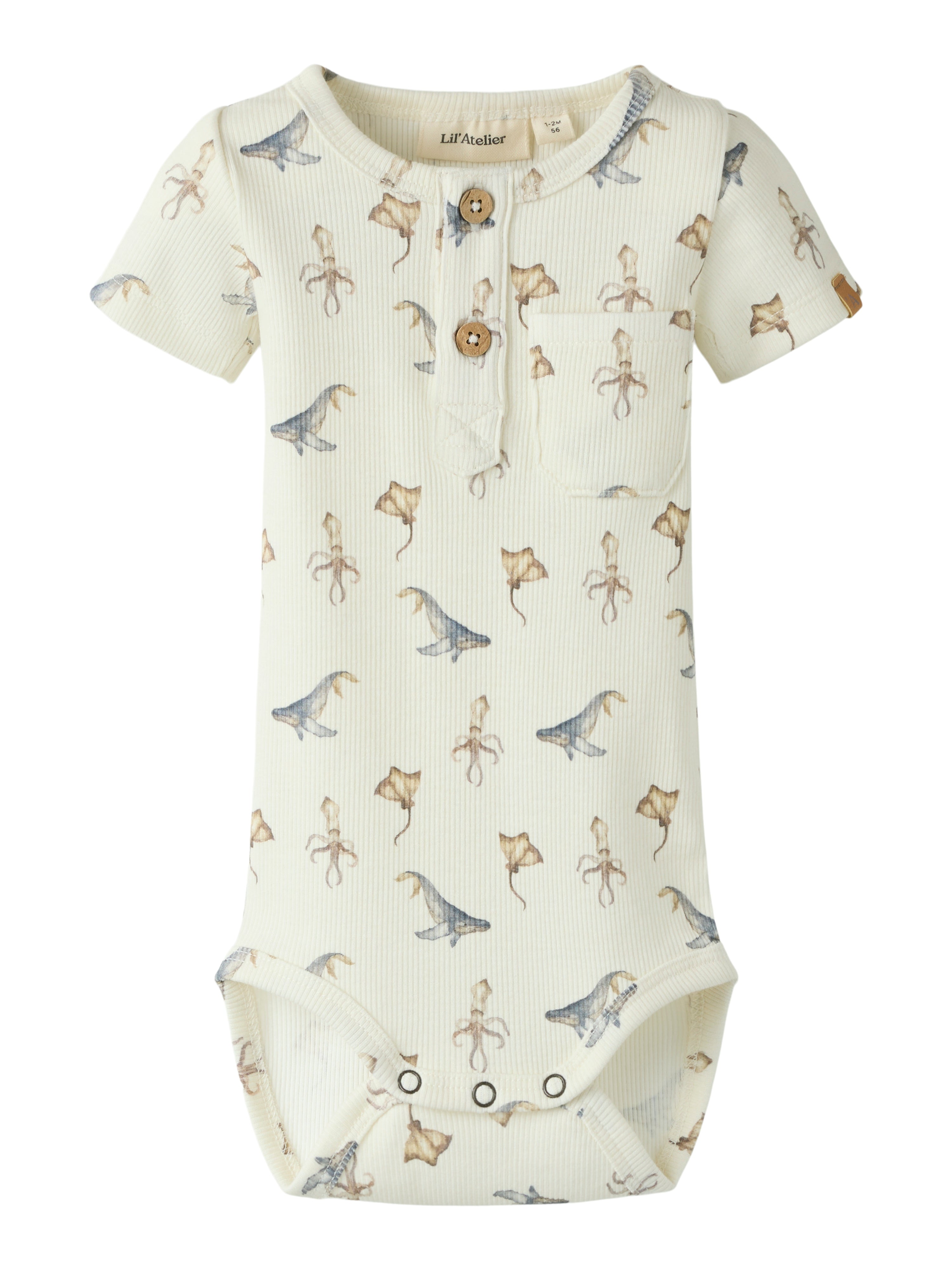 Lil Atelier Lavo Esi SS Slim Body - Coconut Milk/Sea Animals