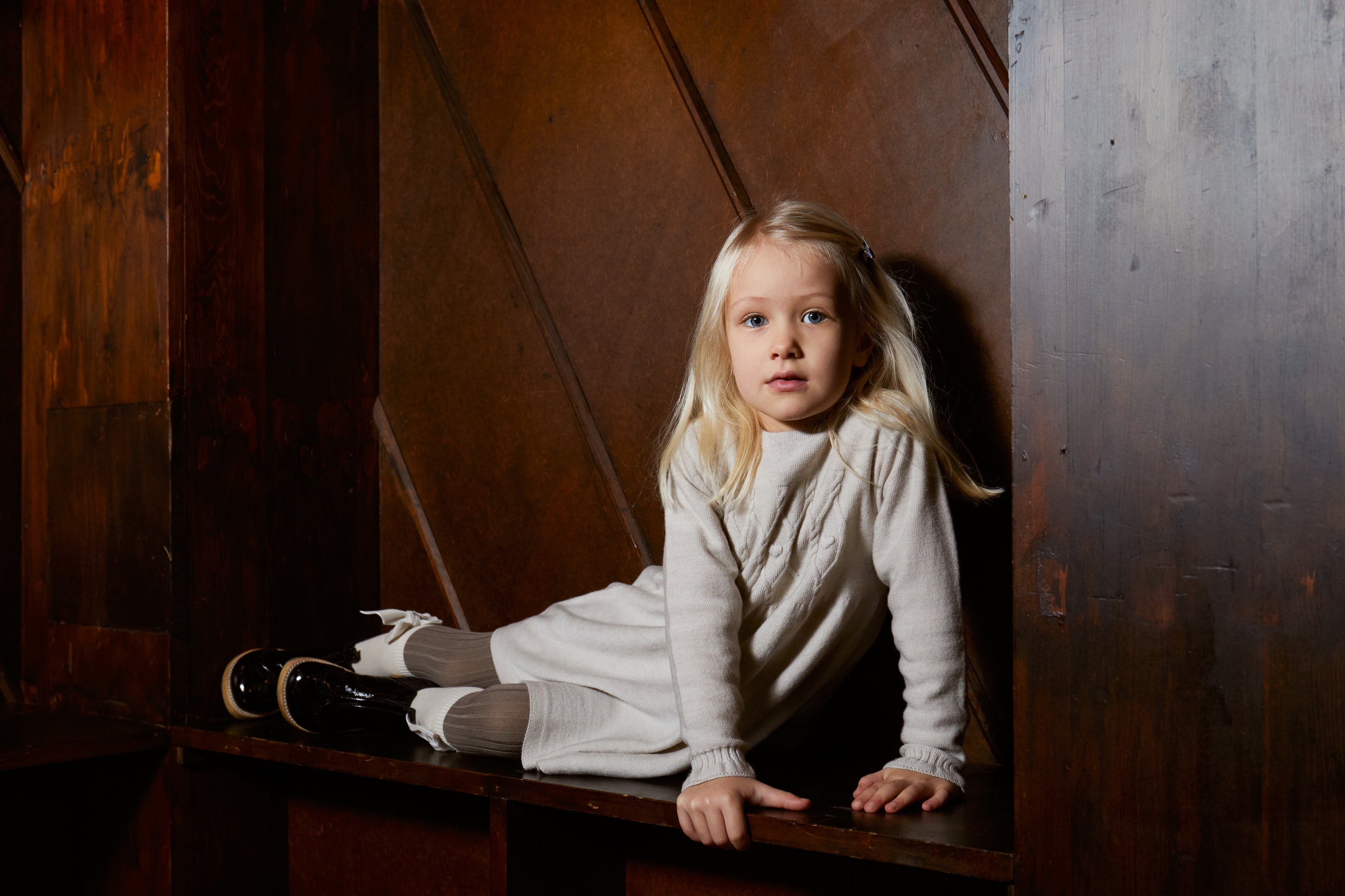 Copenhagen Colors Merino Cable Dress W. Hearts - Pale Cream Melange