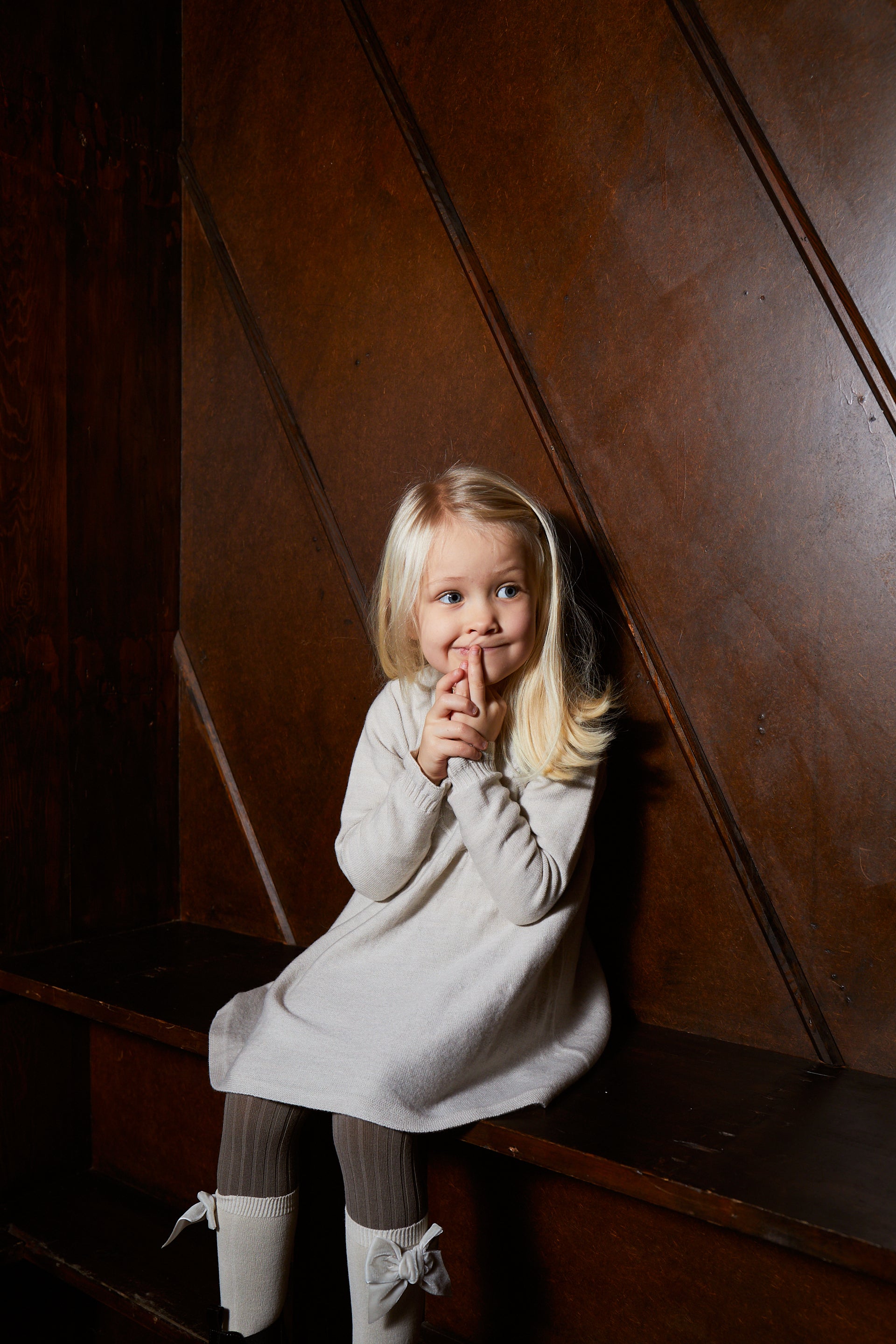 Copenhagen Colors Merino Cable Dress W. Hearts - Pale Cream Melange