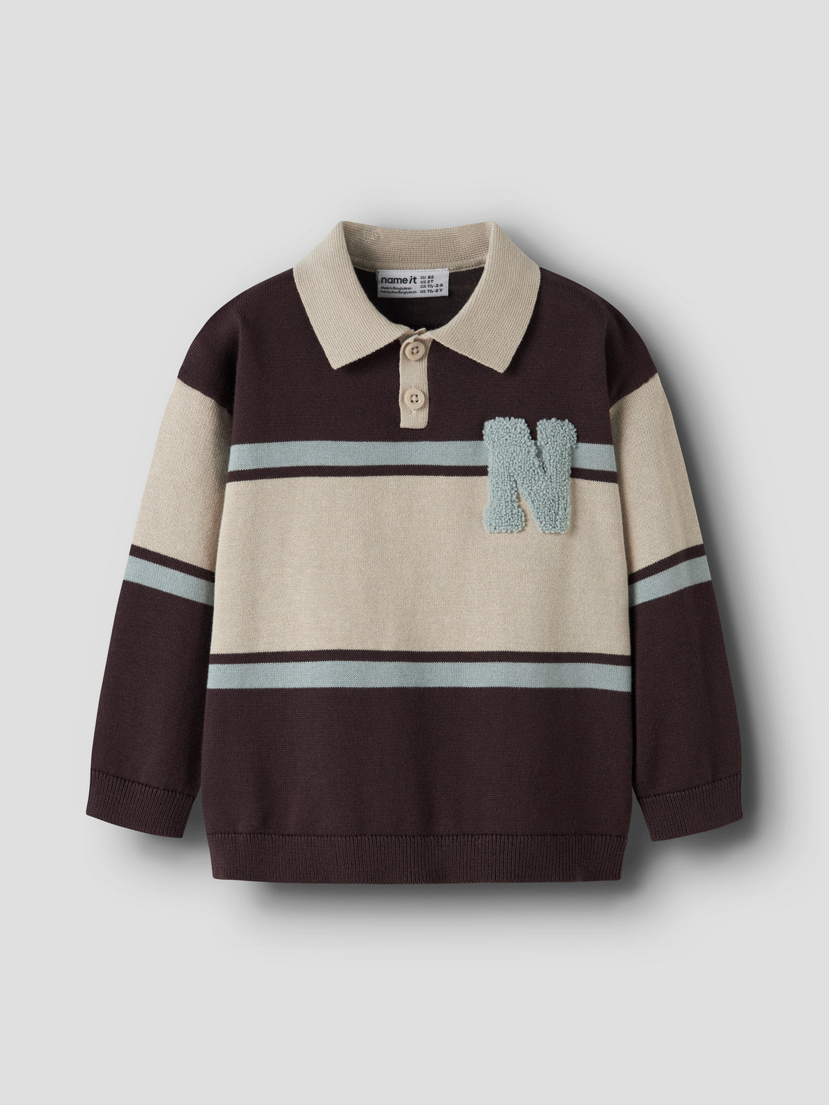 Name It Ral - LS Knit Polo - Chocolate Plum / With N