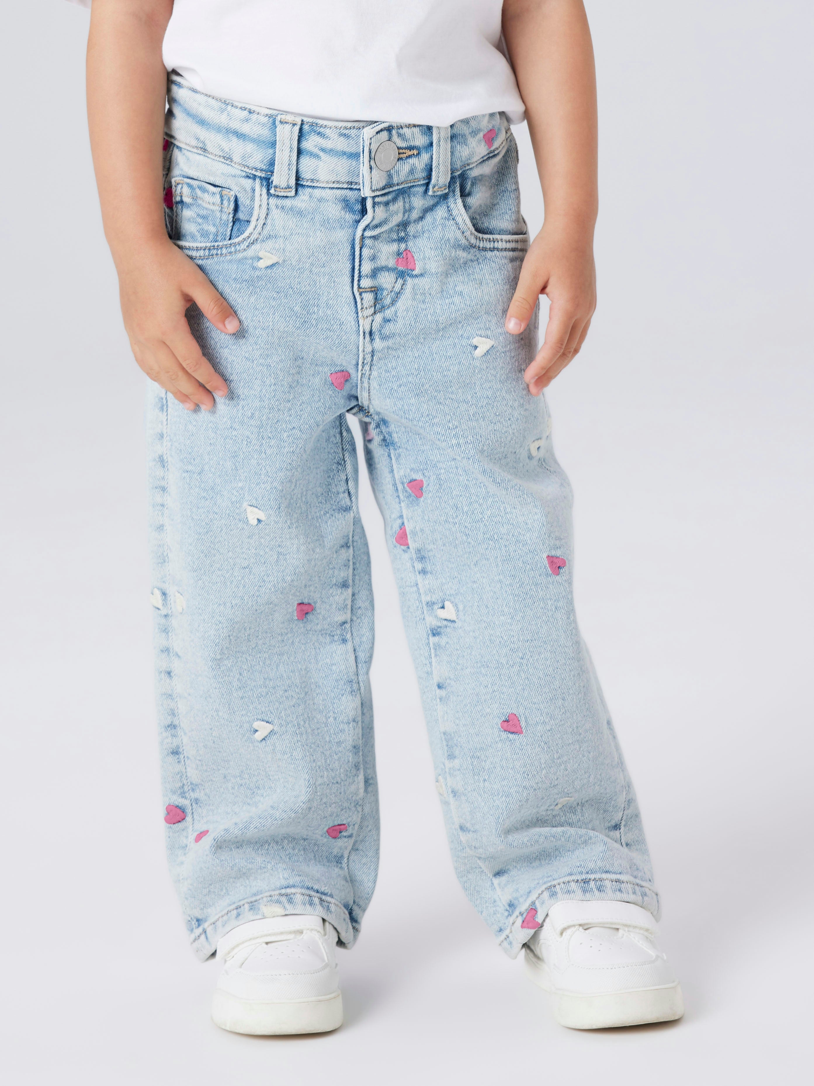 Name It Rose Wide Emb Jeans - Light Blue Bleached Denim