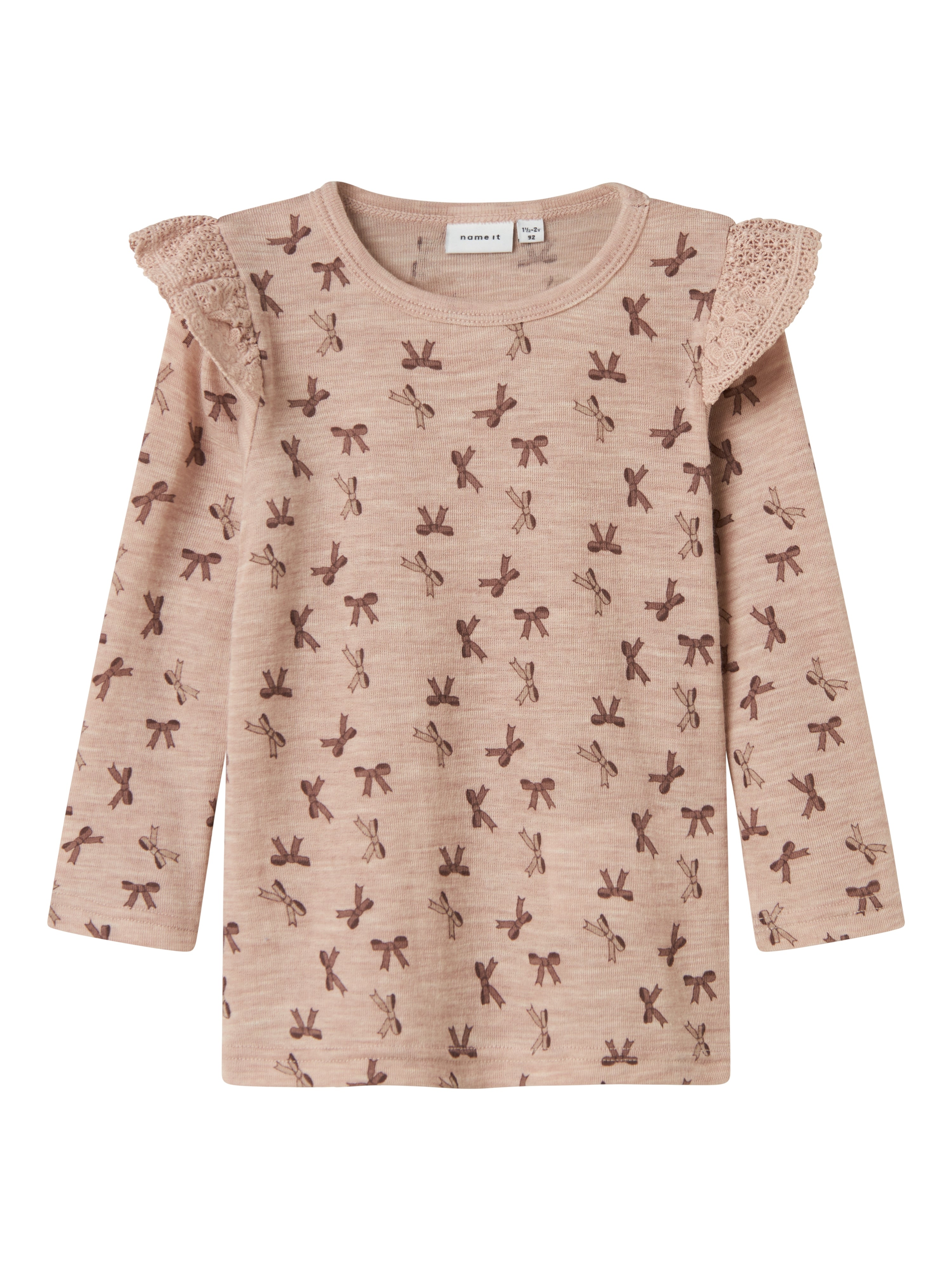 Name It Wang Wool Rib LS Top - Shadow Gray/Bow