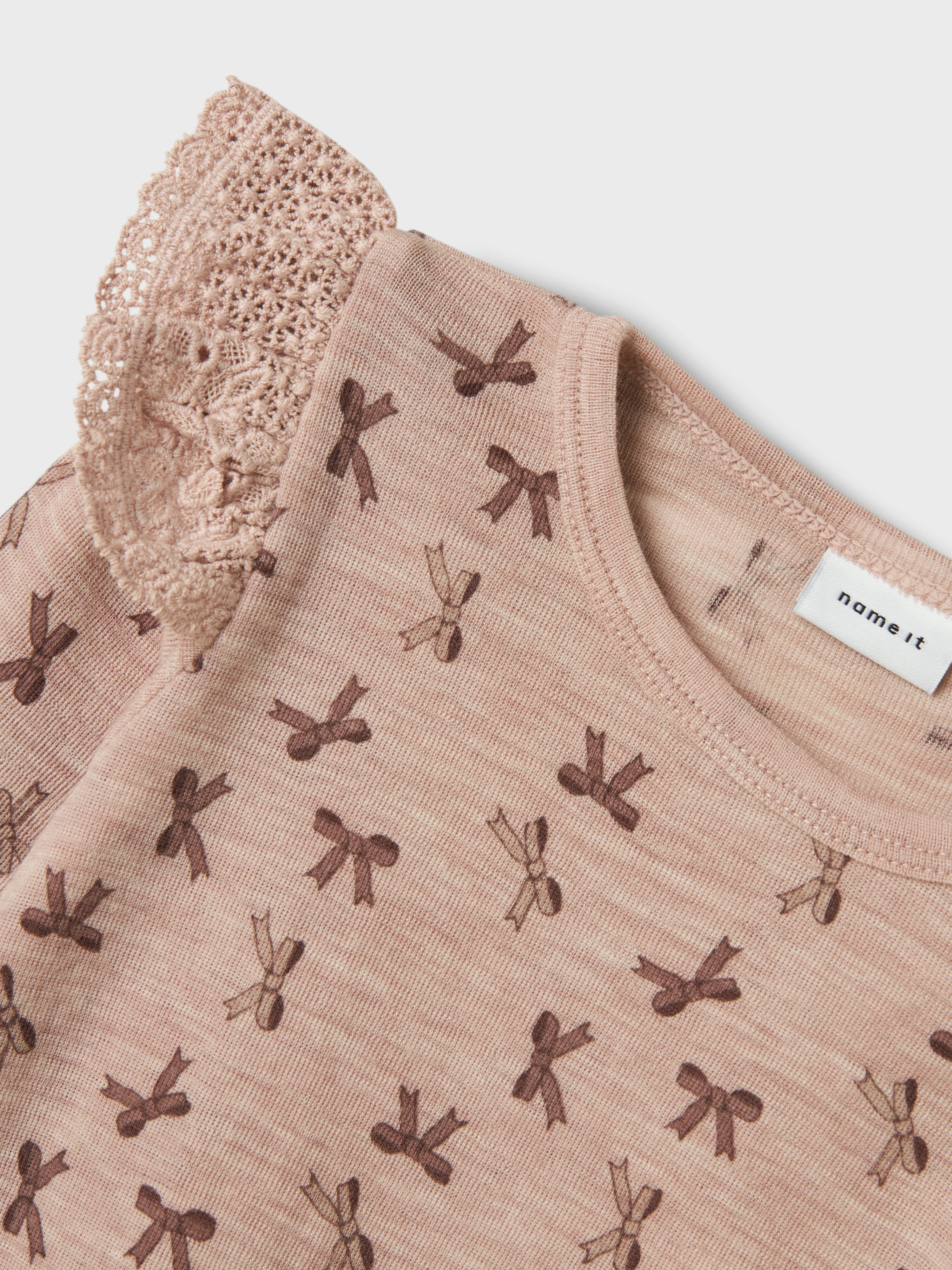 Name It Wang Wool Rib LS Top - Shadow Gray/Bow