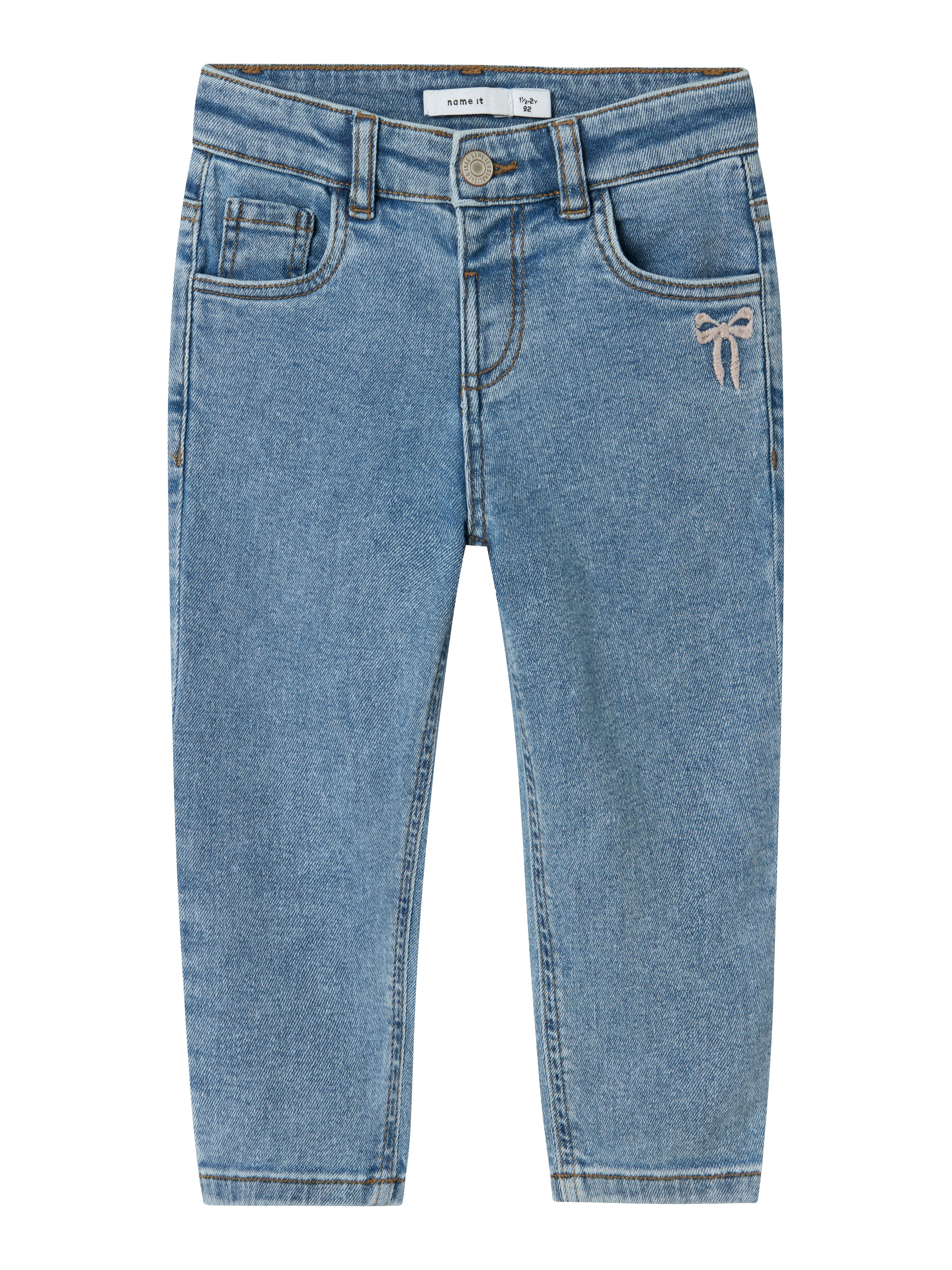 Name It Bella Mom Jeans - Medium Blue Denim/Bow Embroidery