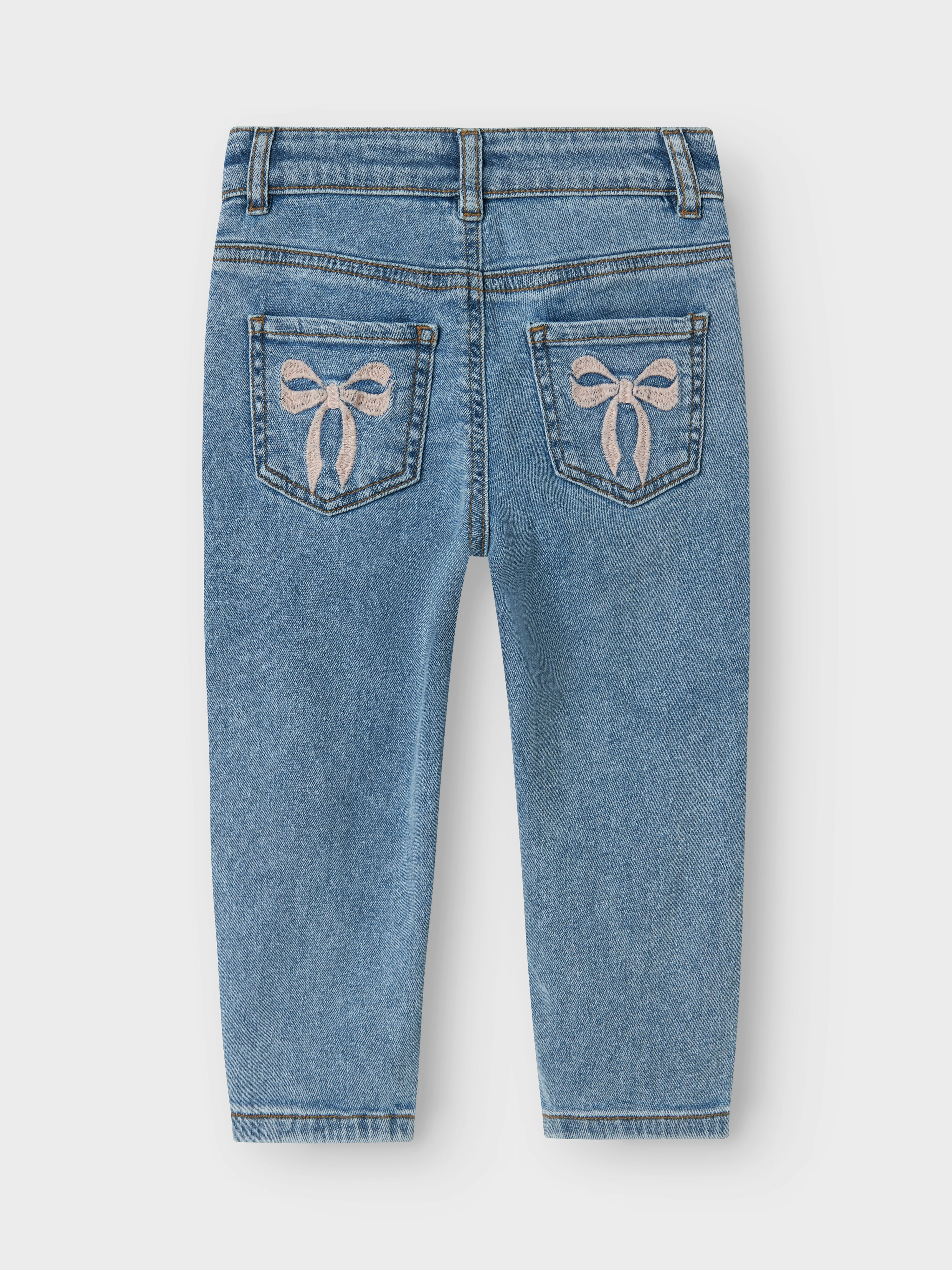Name It Bella Mom Jeans - Medium Blue Denim/Bow Embroidery