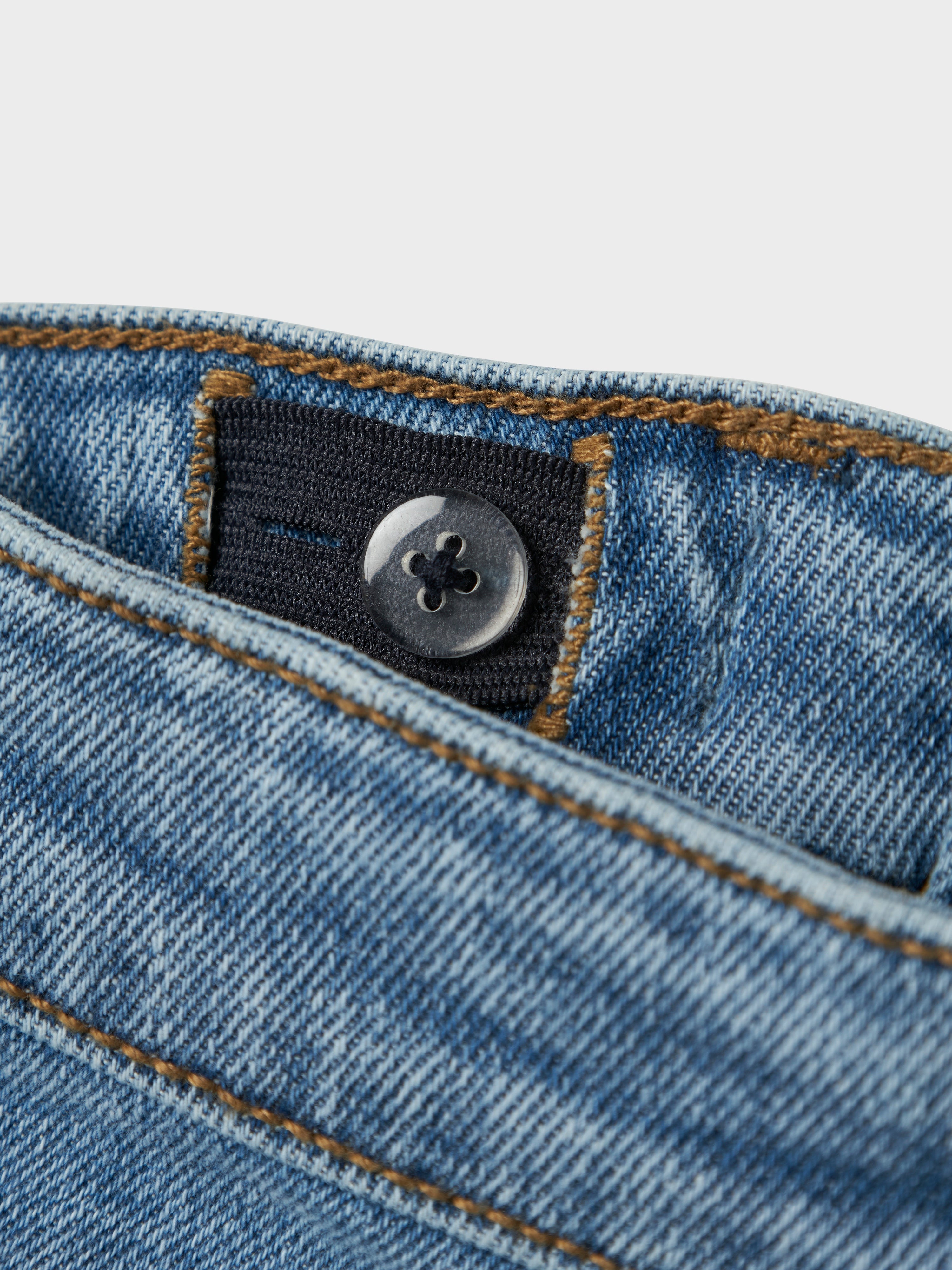 Name It Bella Mom Jeans - Medium Blue Denim/Bow Embroidery