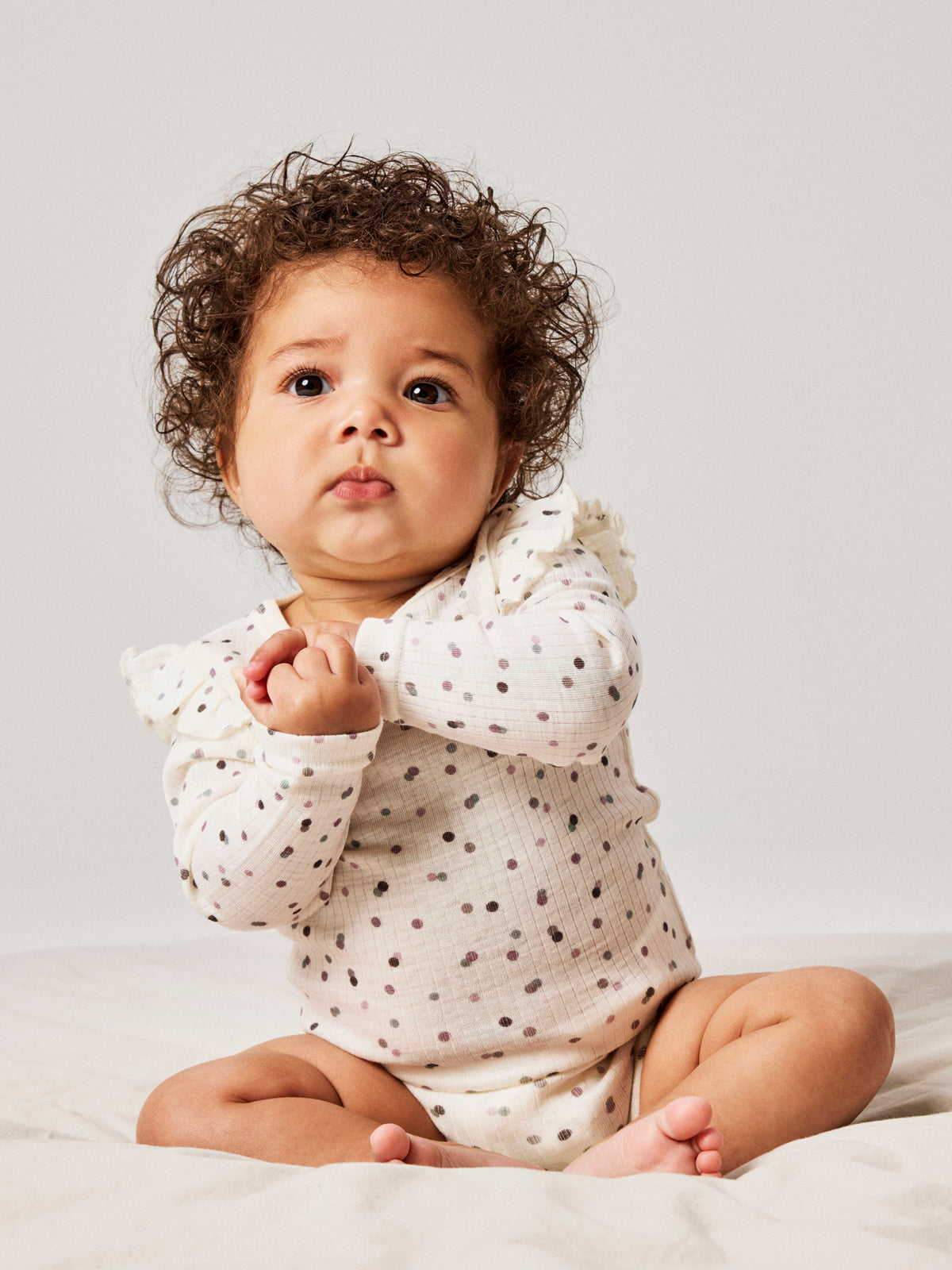 Name It Womi - Wool/Modal LS Body - Snow White / Double dots