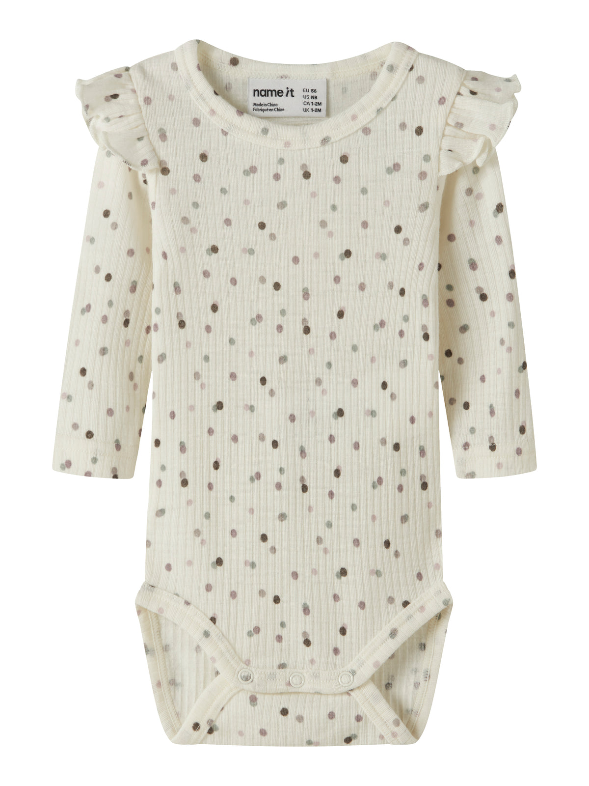 Name It Womi - Wool/Modal LS Body - Snow White / Double dots