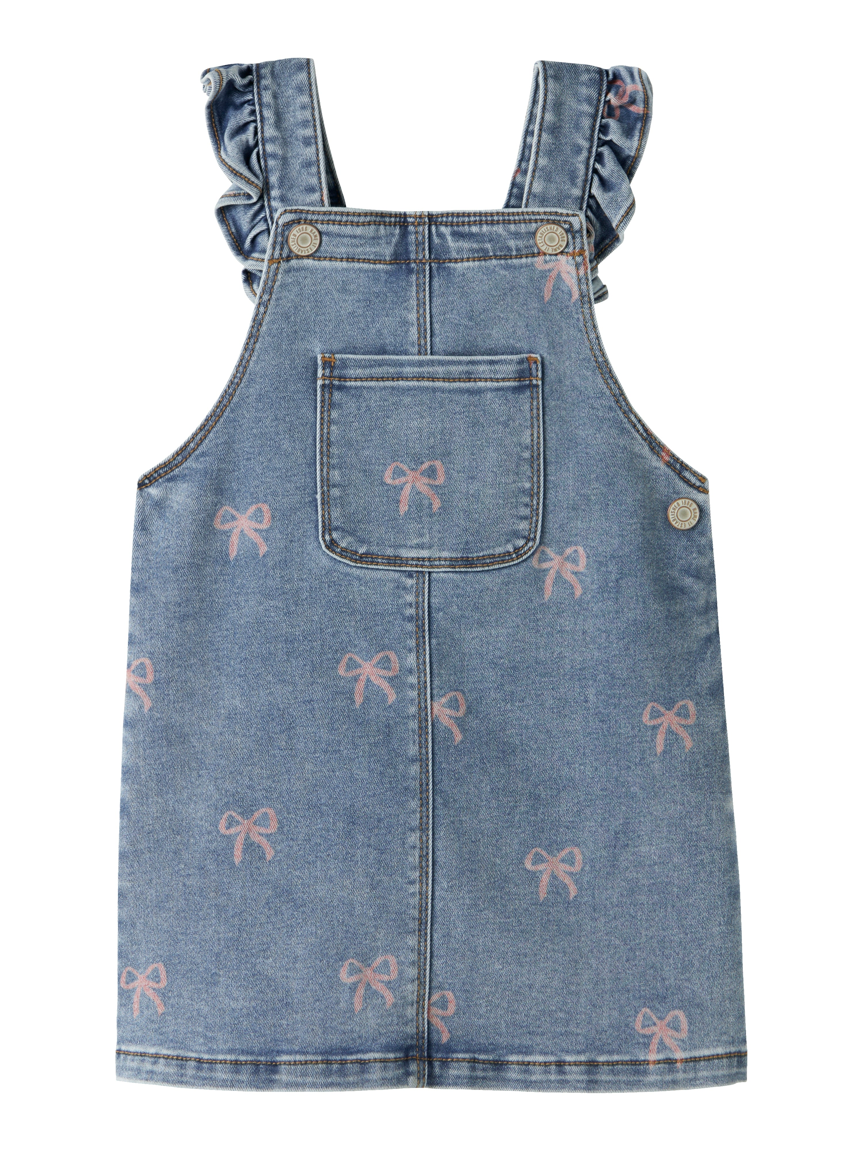 Name It Faith - Denim Spencer Dress - Medium Blue Denim/Bow