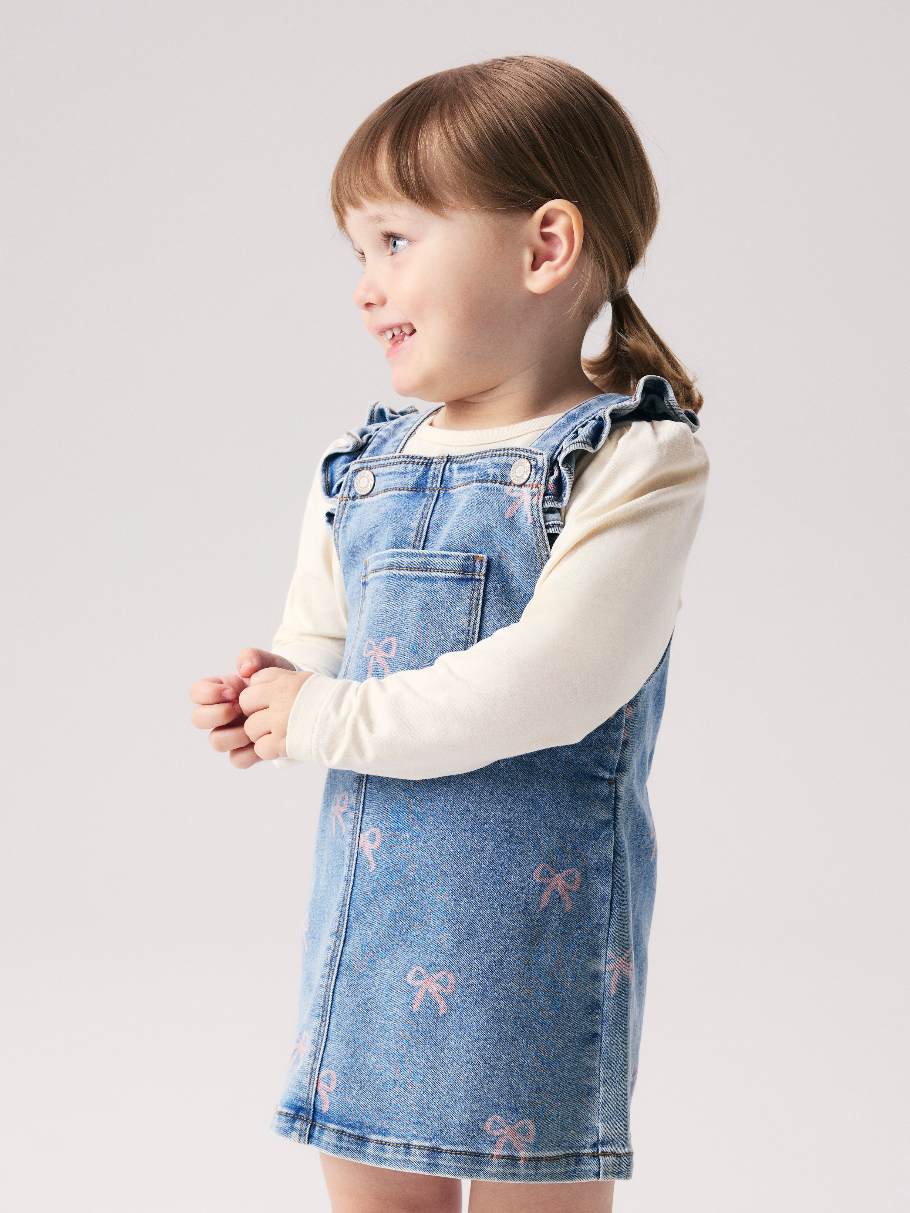 Name It Faith - Denim Spencer Dress - Medium Blue Denim/Bow