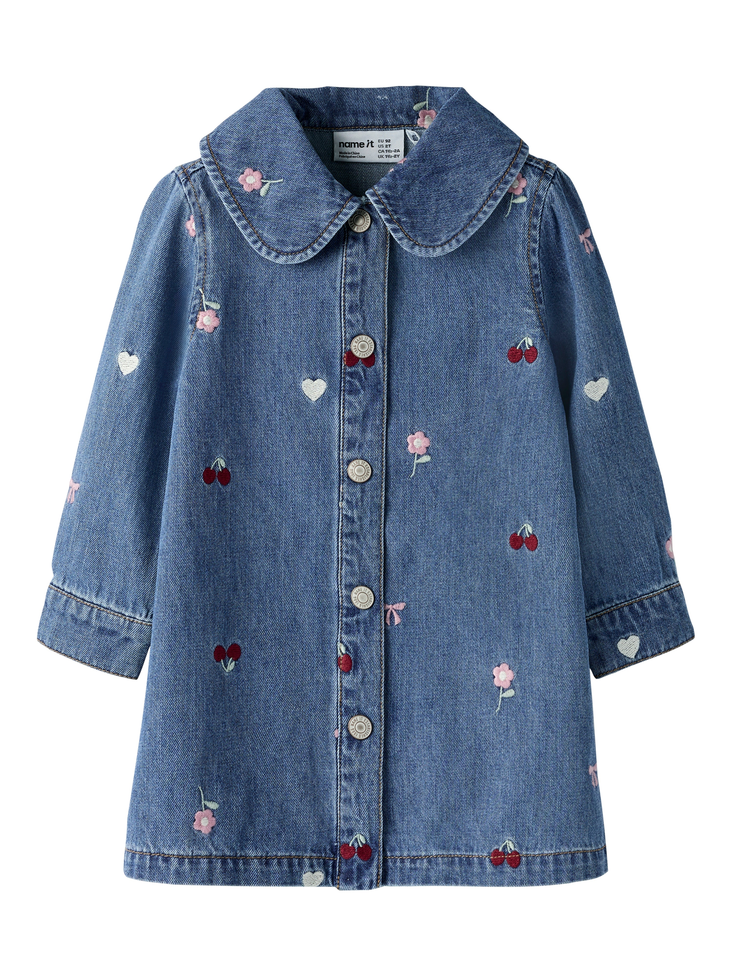 Name It Emily - LS EMB Denim Dresss - Medium Blue Denim