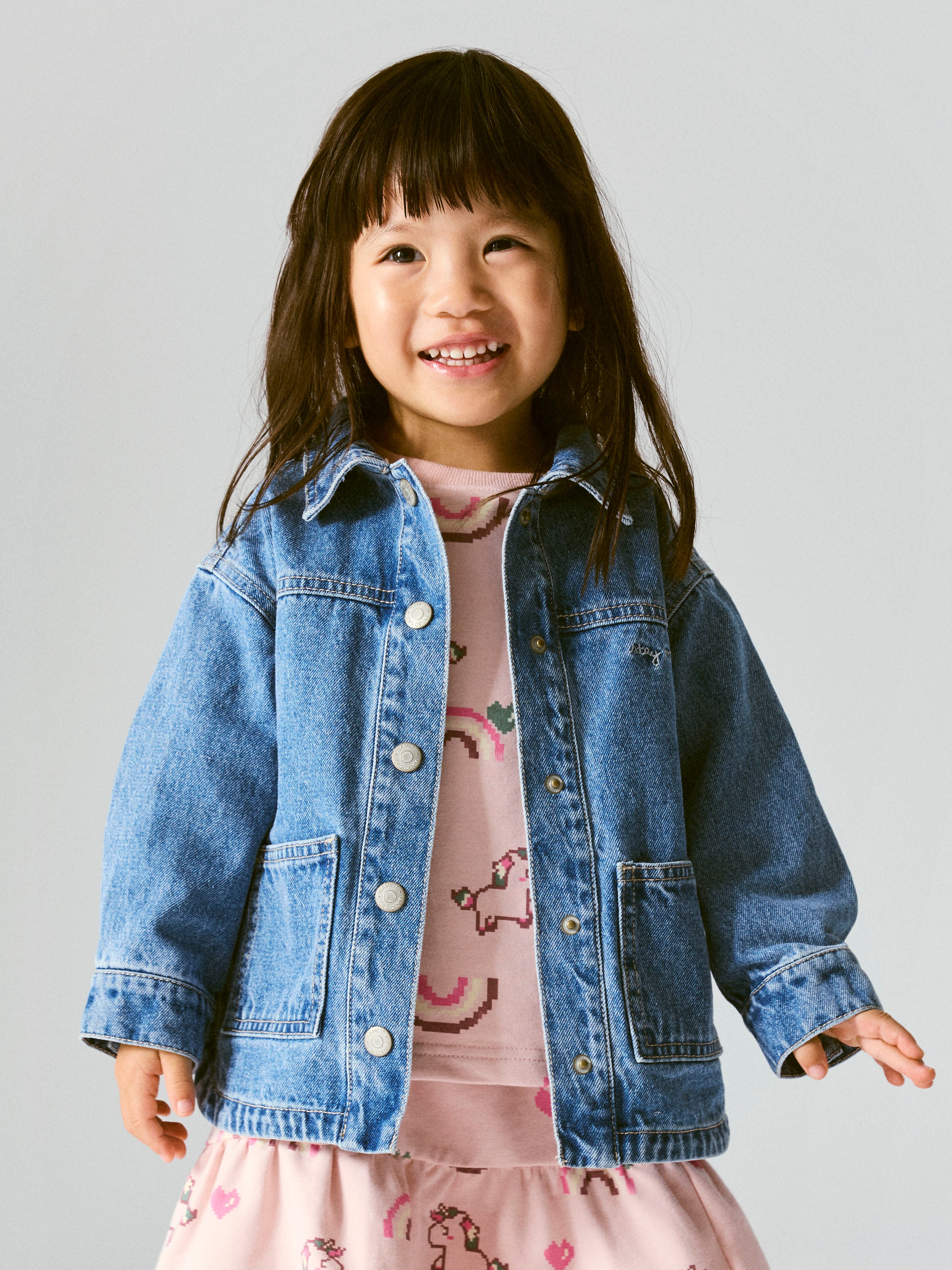 Name It Luna - Glitter Denim Jacket - Medium Blue Denim/Unicorn Glitter