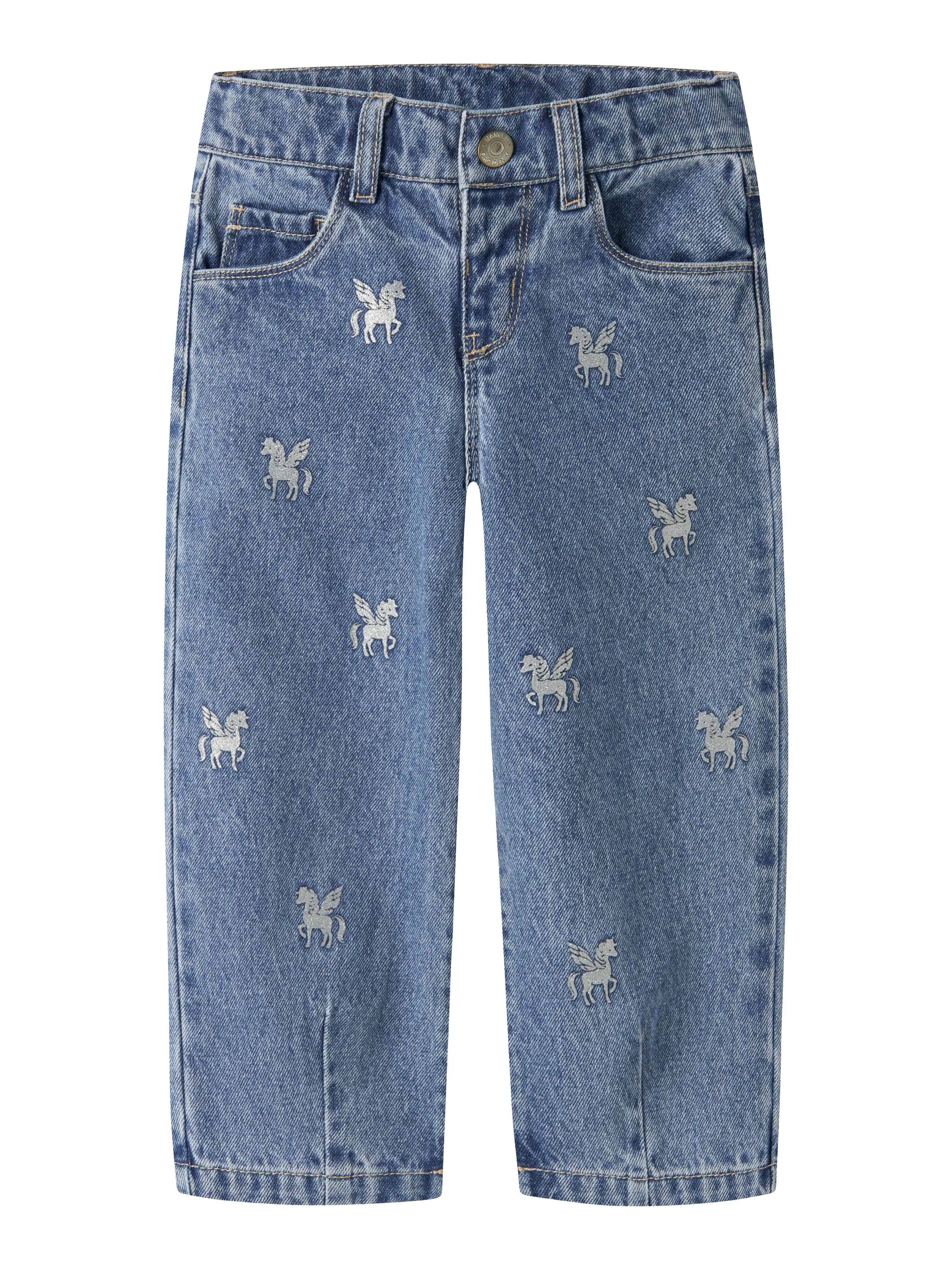 Name It Bella - Barrel Glitter Jeans - Medium Blue Denim/Glitter Unicorn