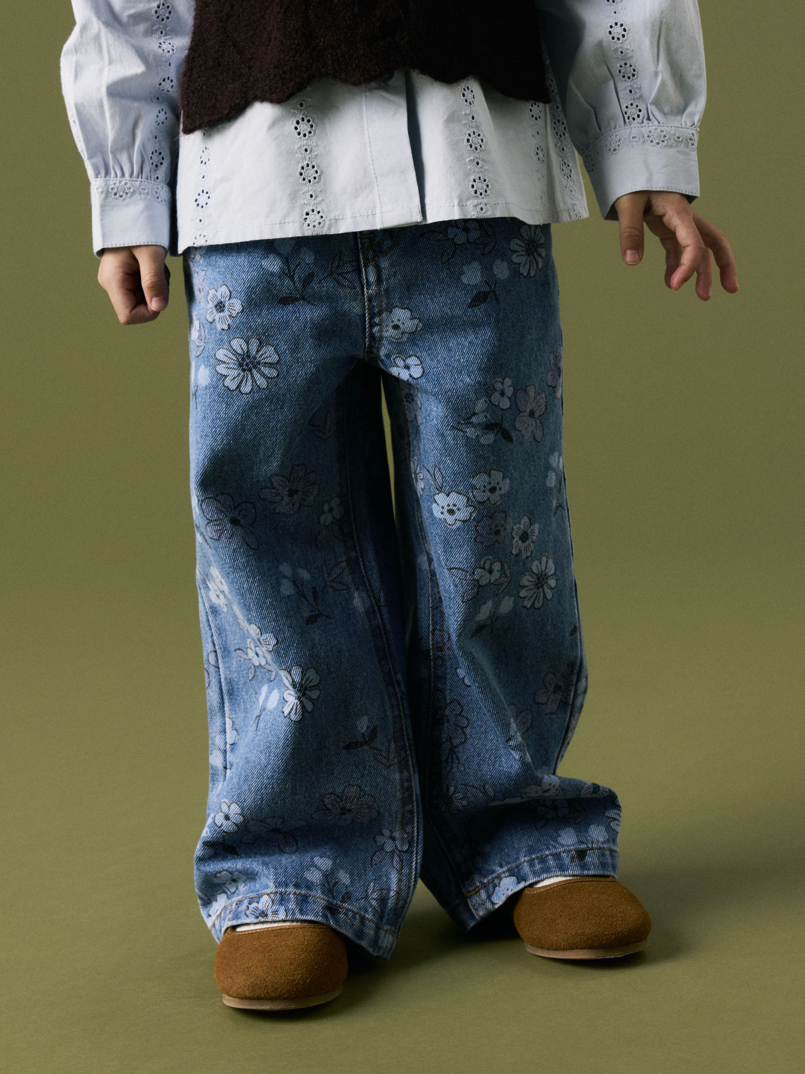 Name It - Rose Wide AOP Jeans - Medium Blue Denim / Flower