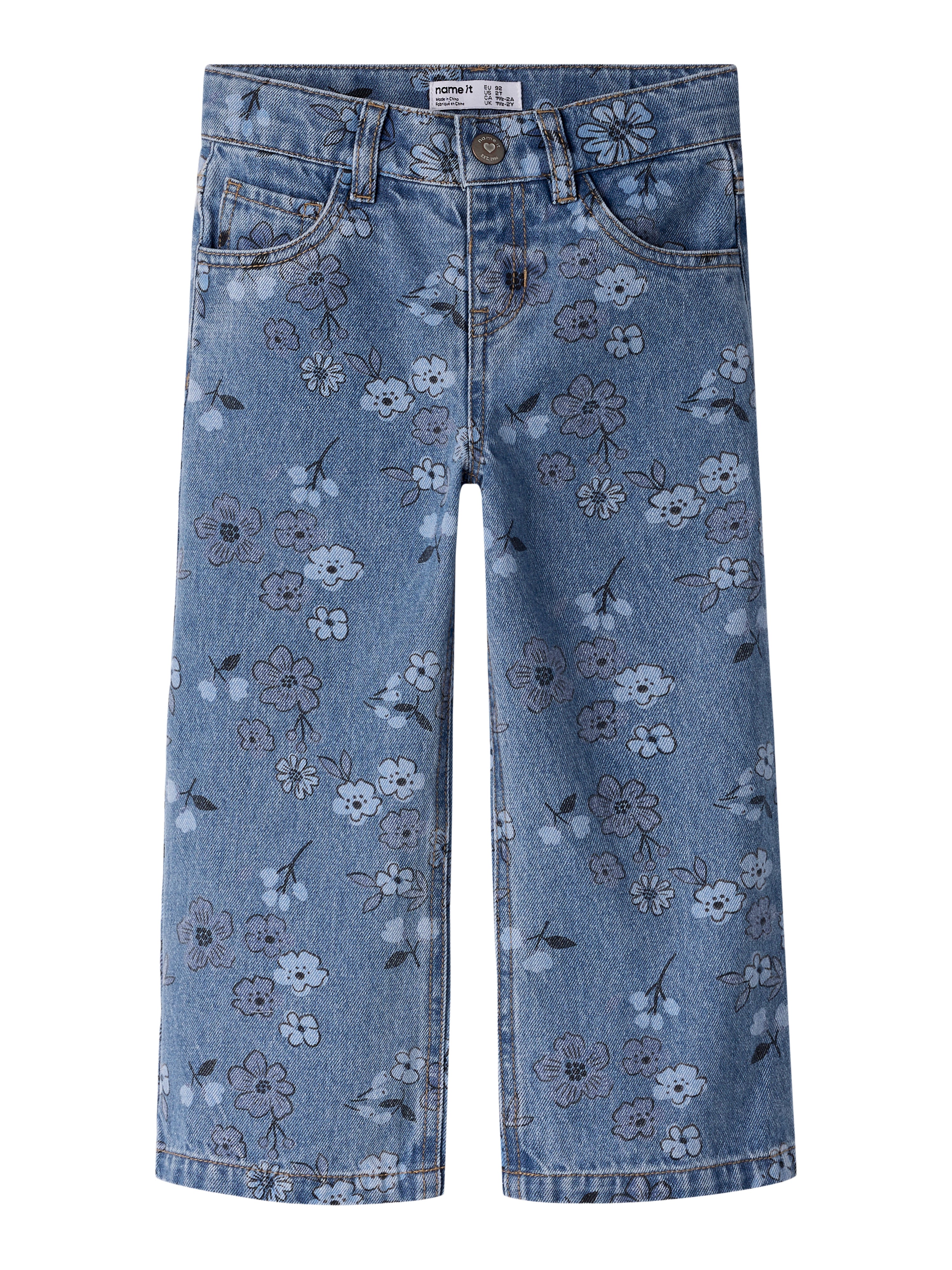 Name It - Rose Wide AOP Jeans - Medium Blue Denim / Flower
