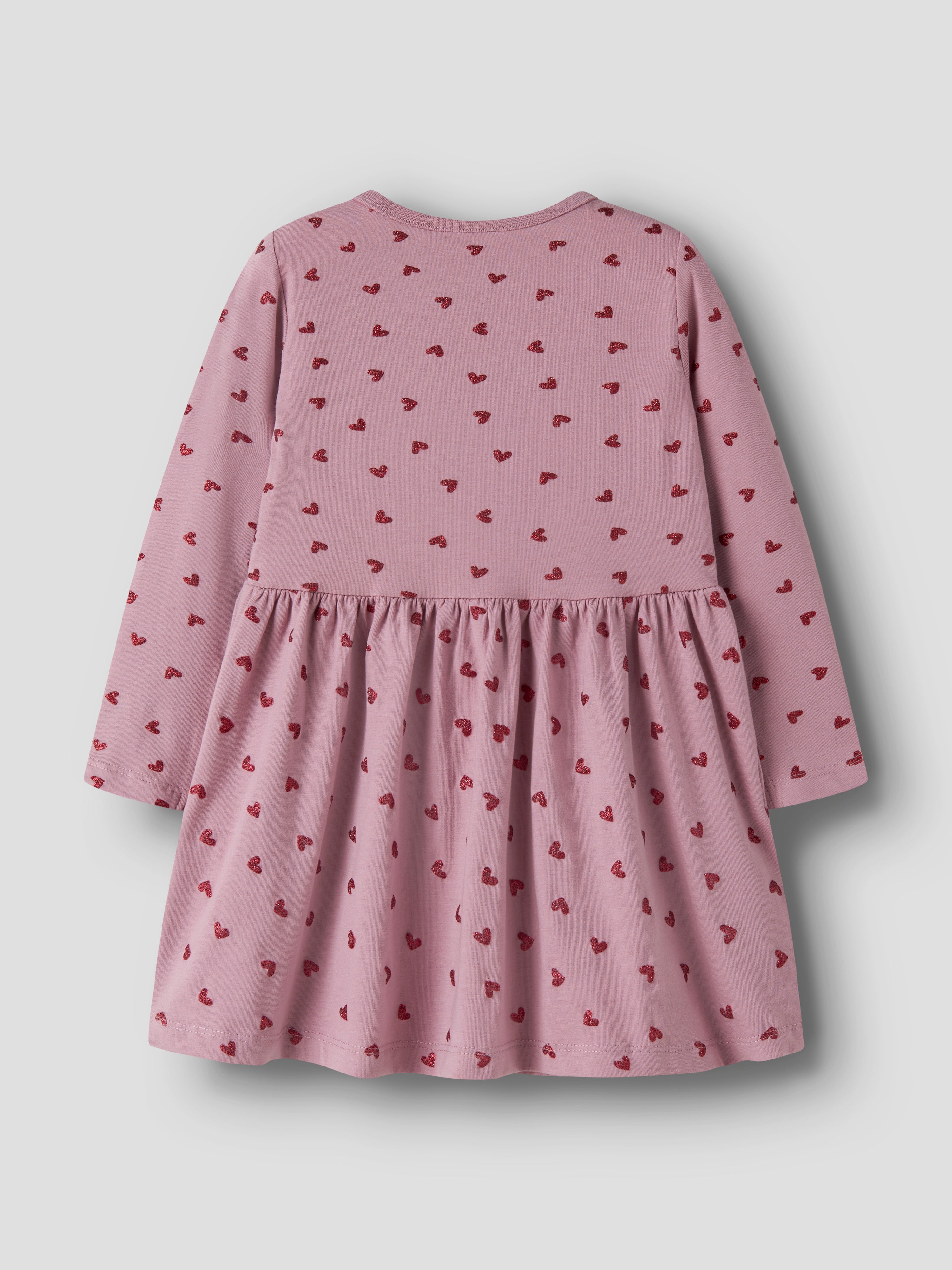 Name It - Vivian LS Dress - Lilas / Red Glitter Hearts