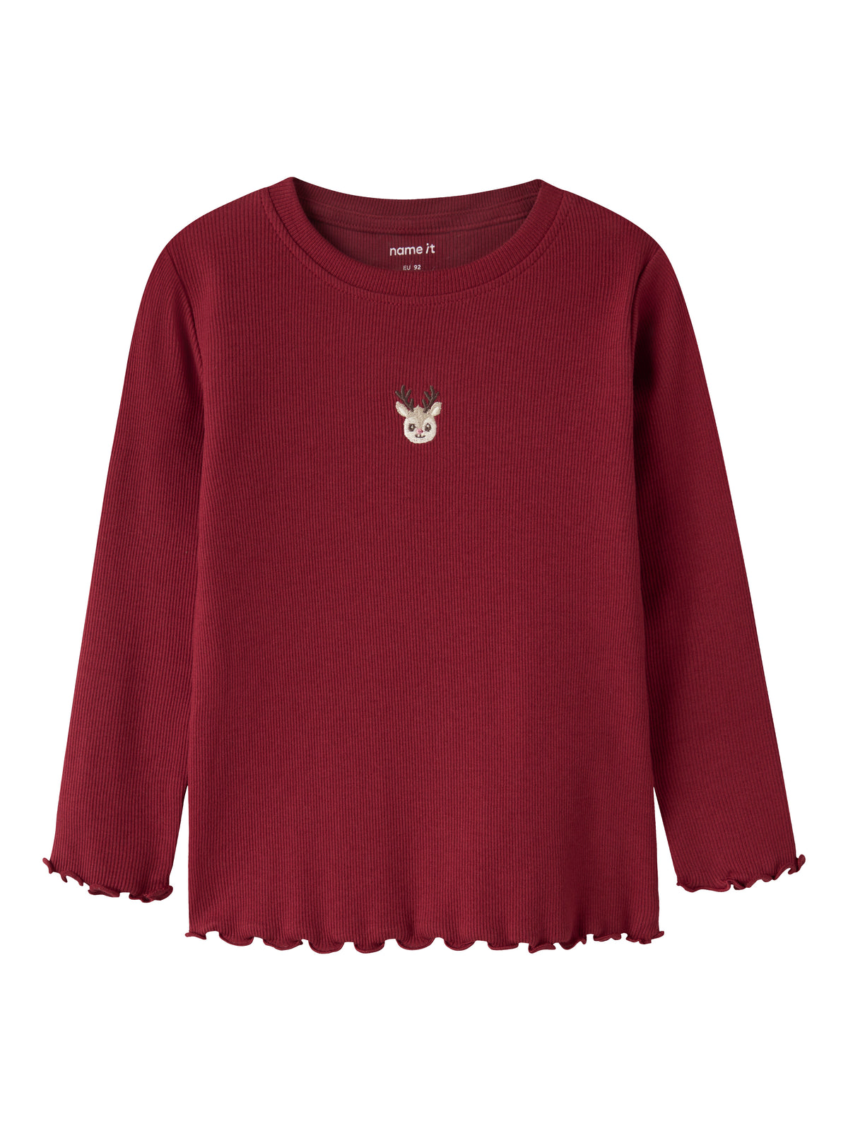 Name It Vivemmas - LS Slim Top - Red Dahlia / Reindeer