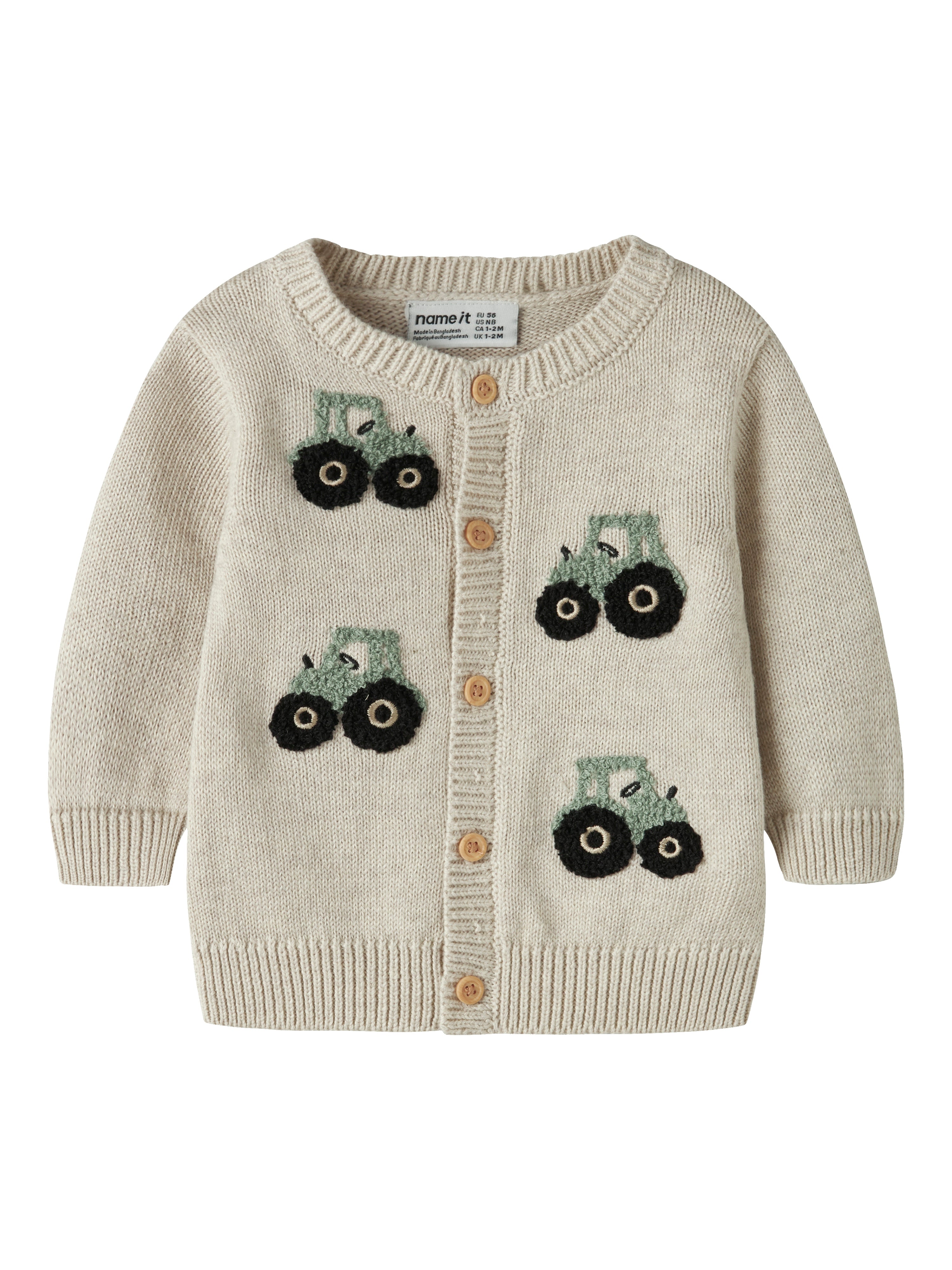 Name It London - LS Knit Cardigan - Peyote Melange/Green tractor