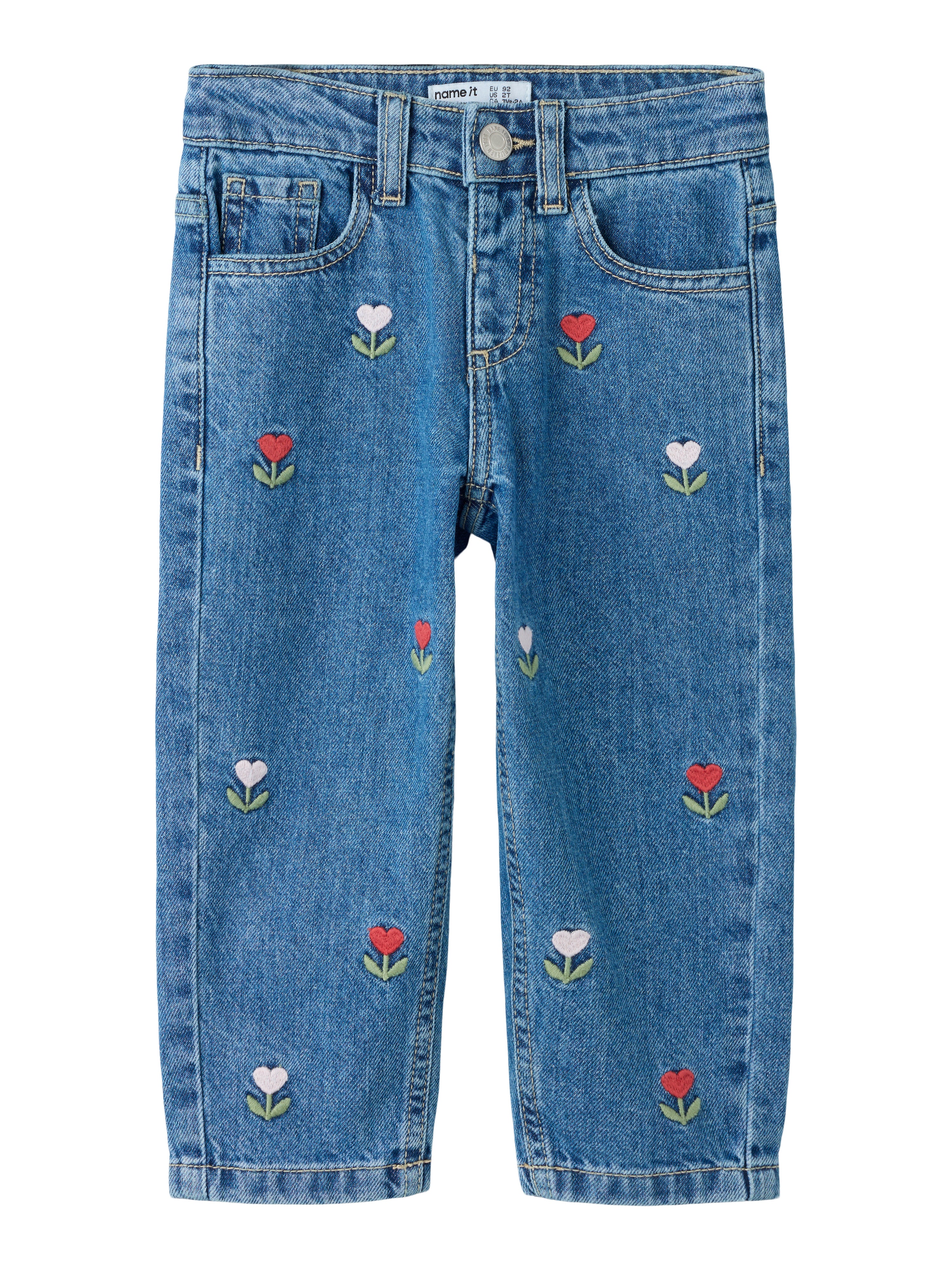 Name It Bella - Mom Denim Emb. Jeans - Medium Blue Denim / Emb.