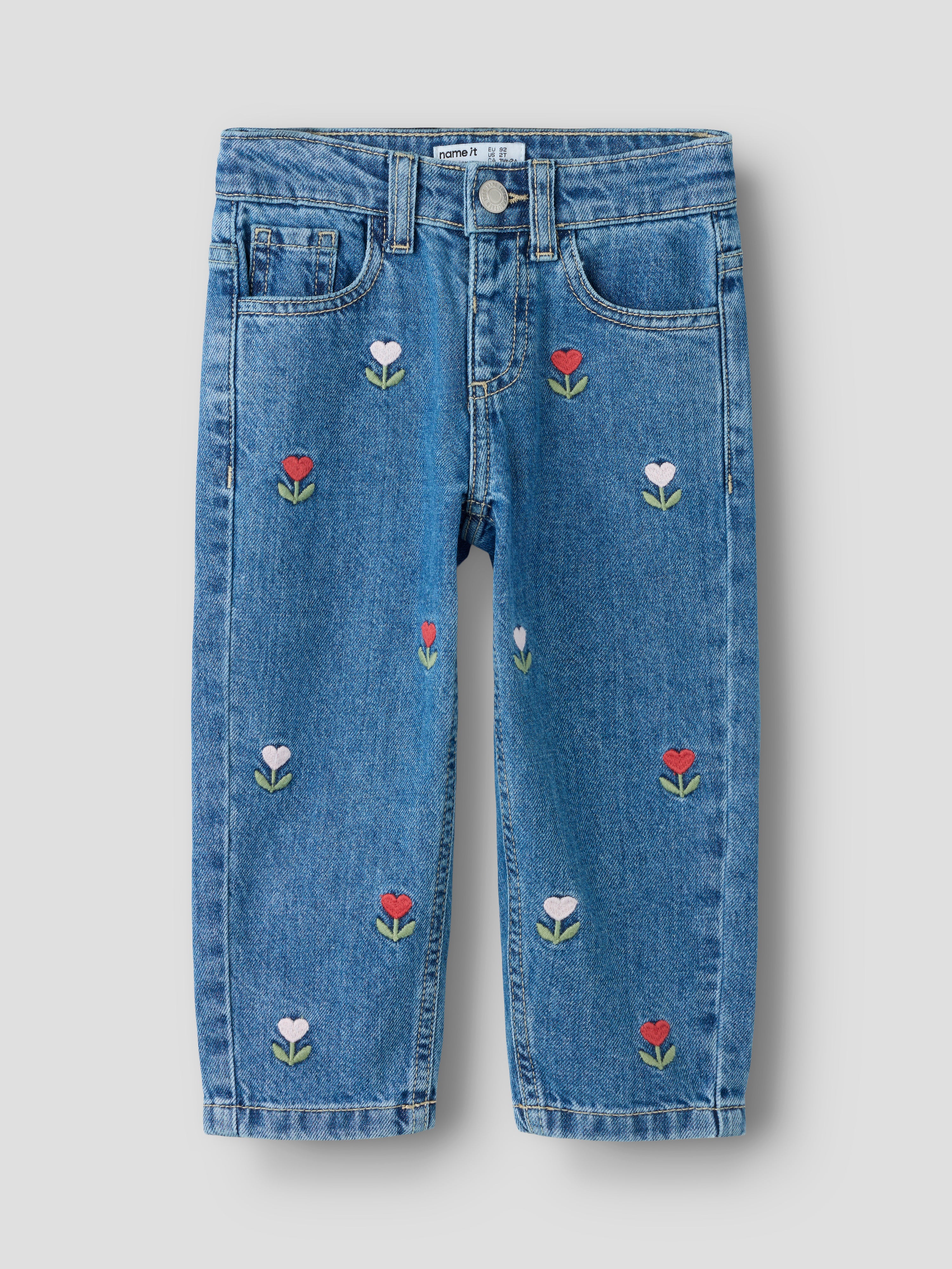 Name It Bella - Mom Denim Emb. Jeans - Medium Blue Denim / Emb.