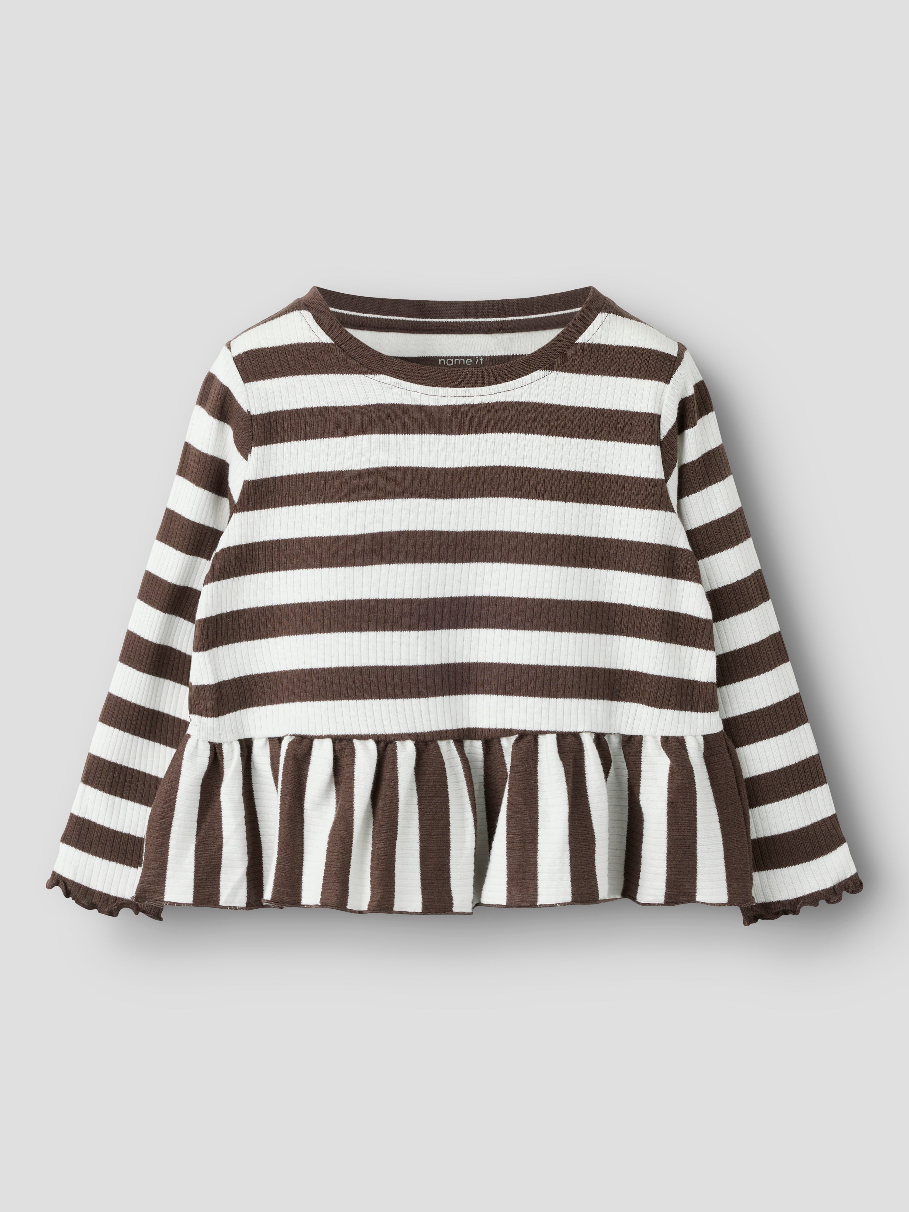 Name It - Nilje LS Peplum Top - Chocolate Brown / Cloud Dancer