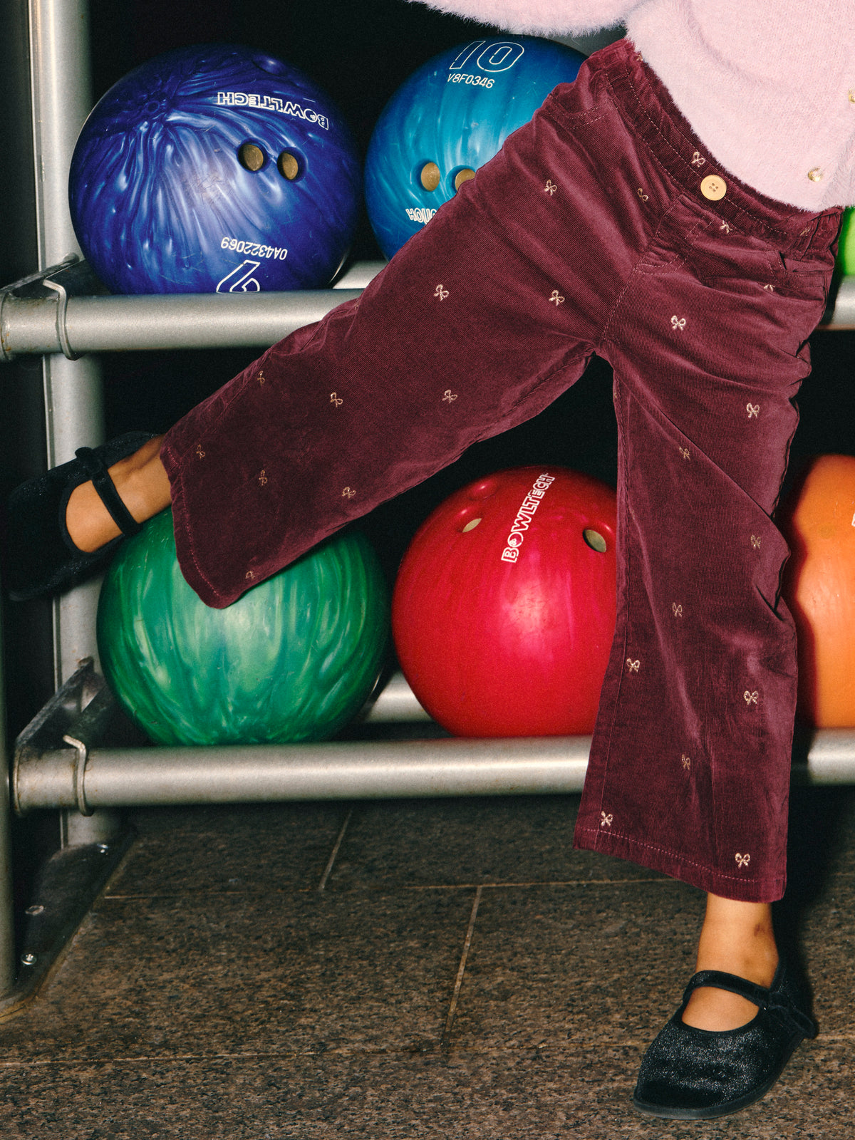 Name It Bella - Wide Cord Glitter Pant - Catawba Grape / Glitter Bow