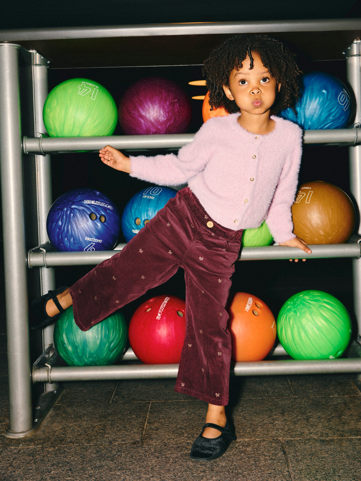 Name It Bella - Wide Cord Glitter Pant - Catawba Grape / Glitter Bow