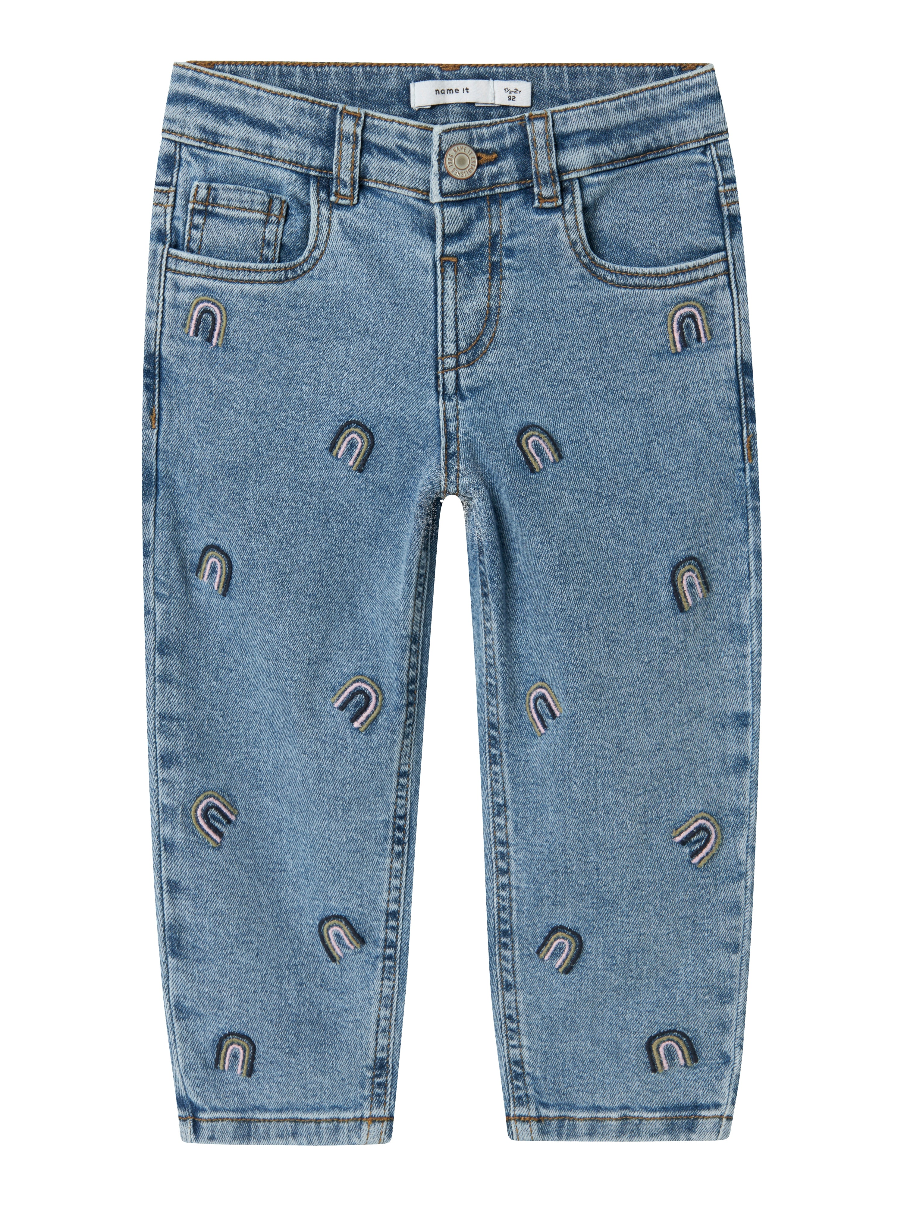 Name It Bella Mom Jeans - Blue Denim/Rainbow Embroidery
