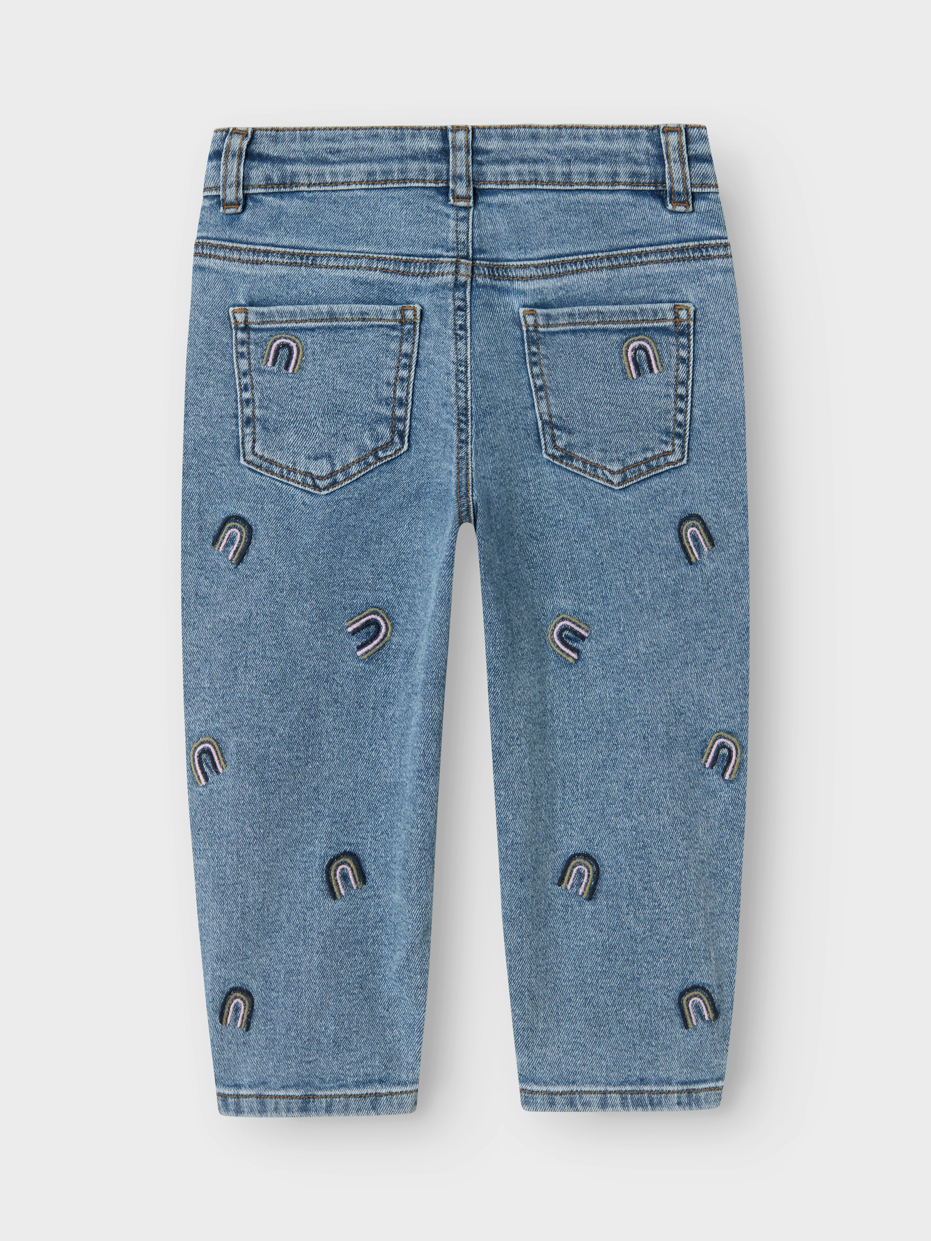 Name It Bella Mom Jeans - Blue Denim/Rainbow Embroidery