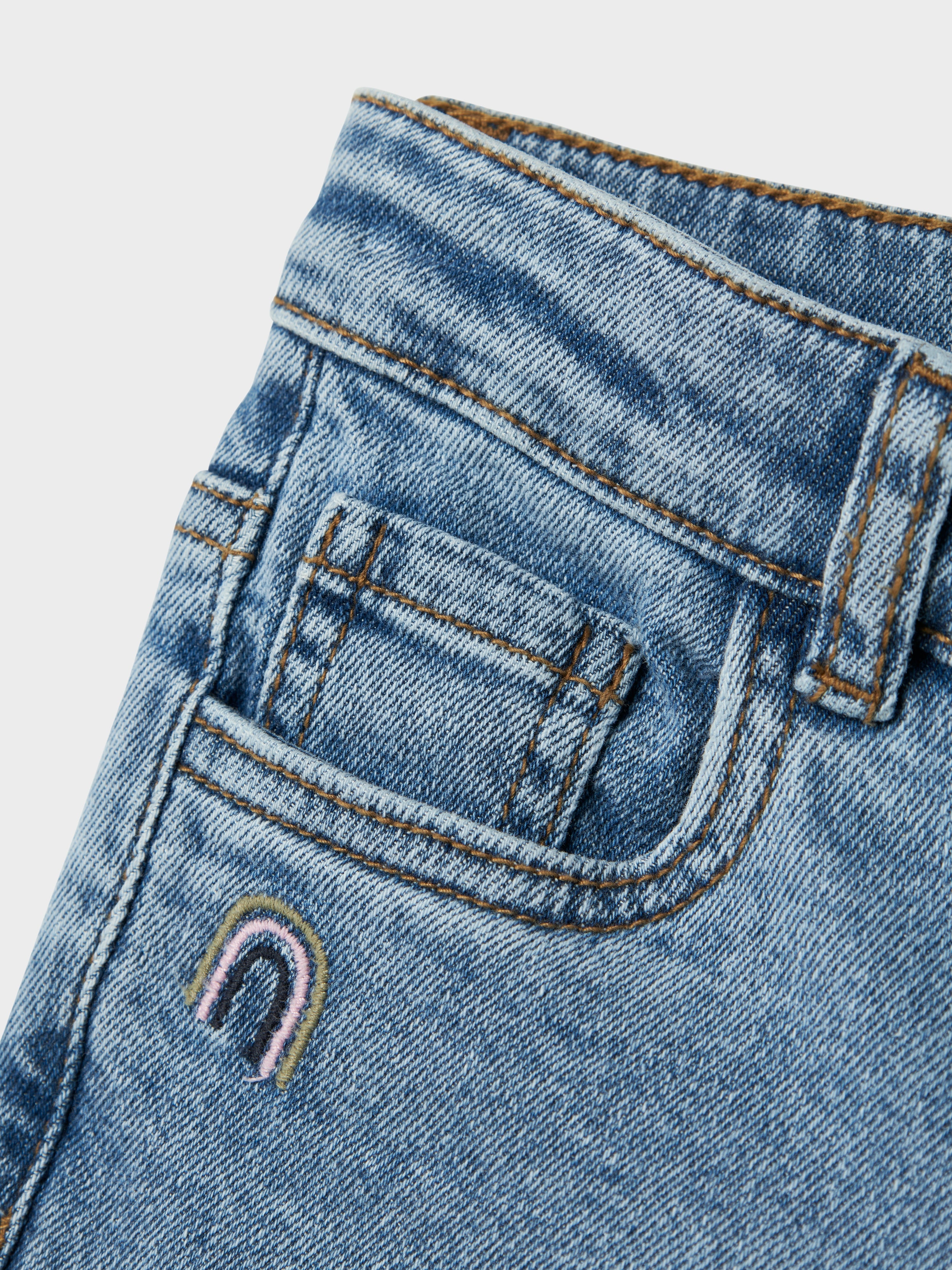 Name It Bella Mom Jeans - Blue Denim/Rainbow Embroidery