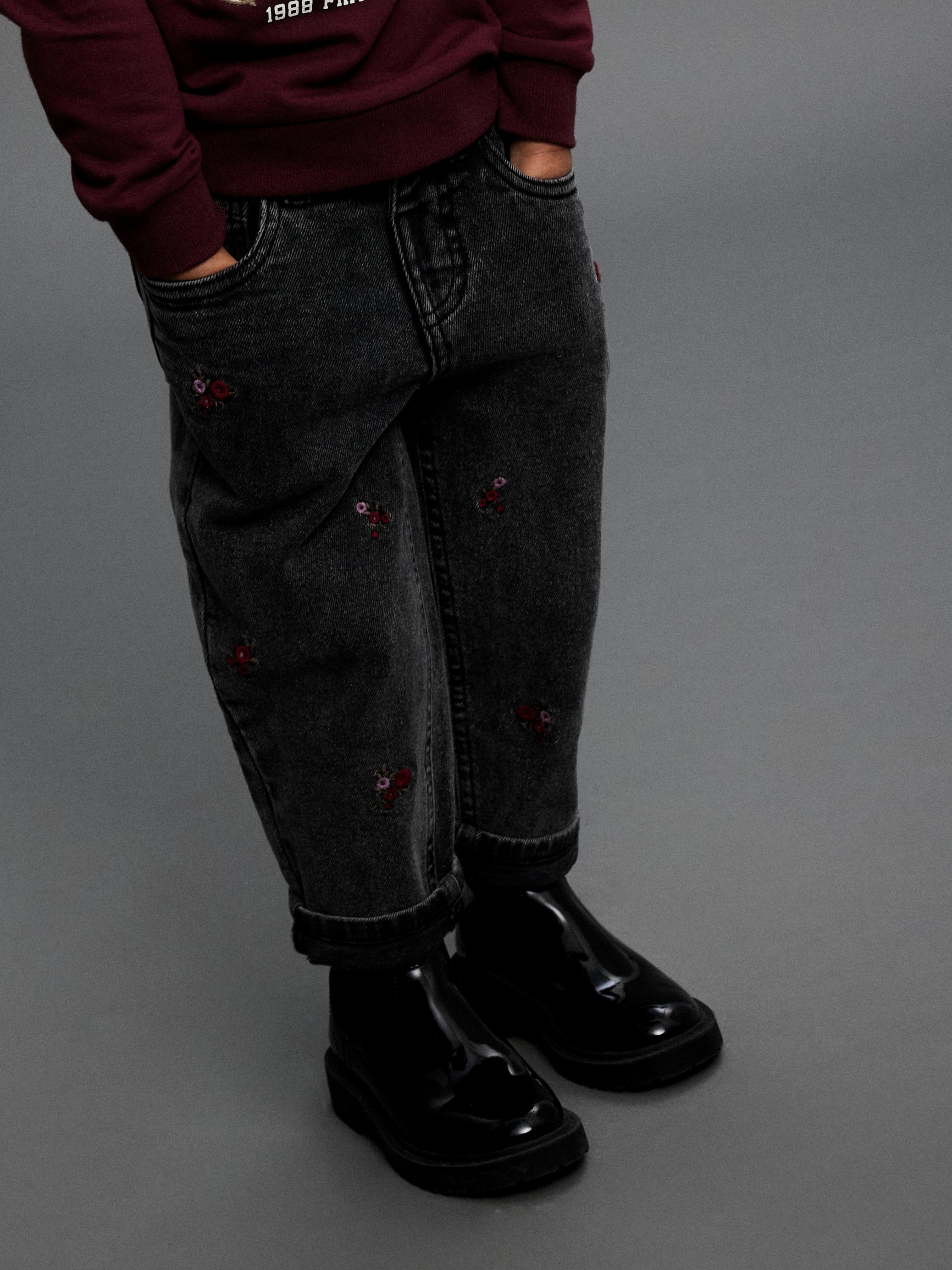 Name It Bella Mom Jeans - Medium Grey Denim/Flower