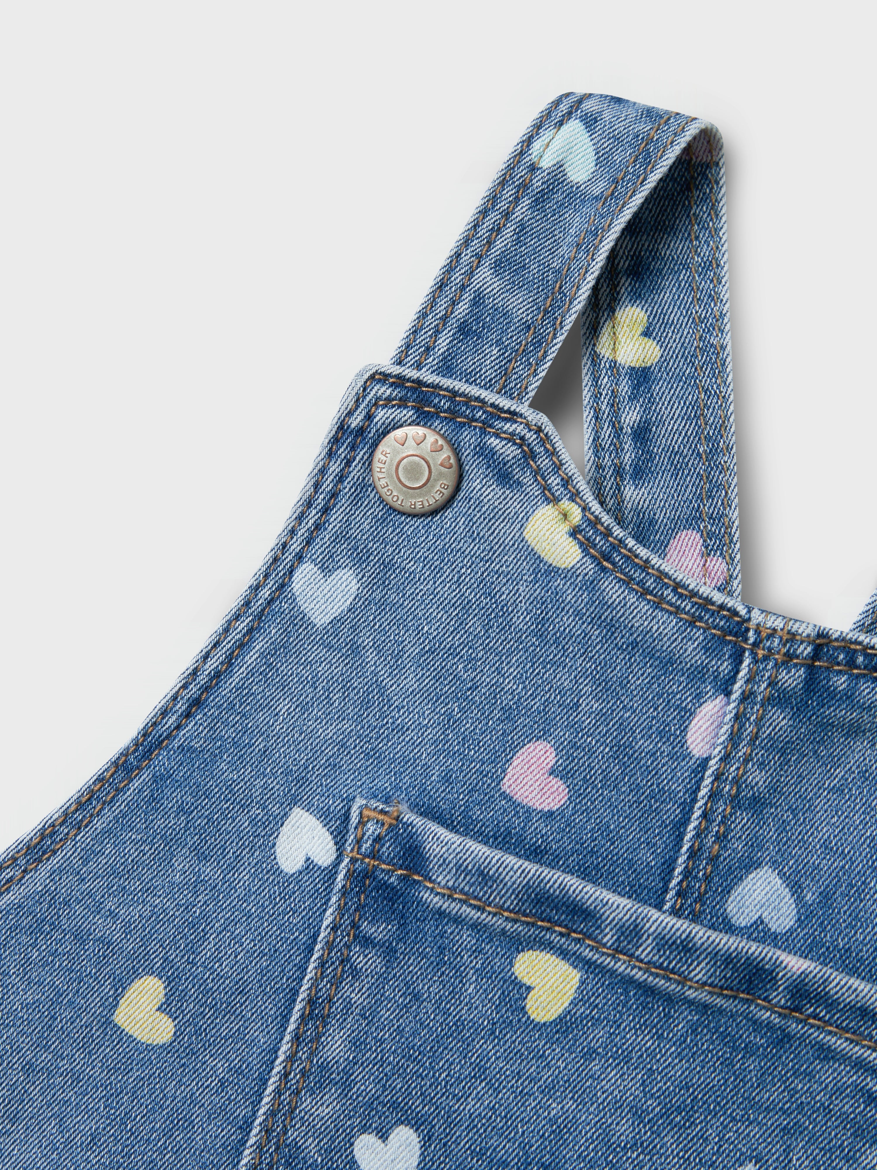 Name It Rosa Denim Spencer Dress - Medium Blue Denim Hearts