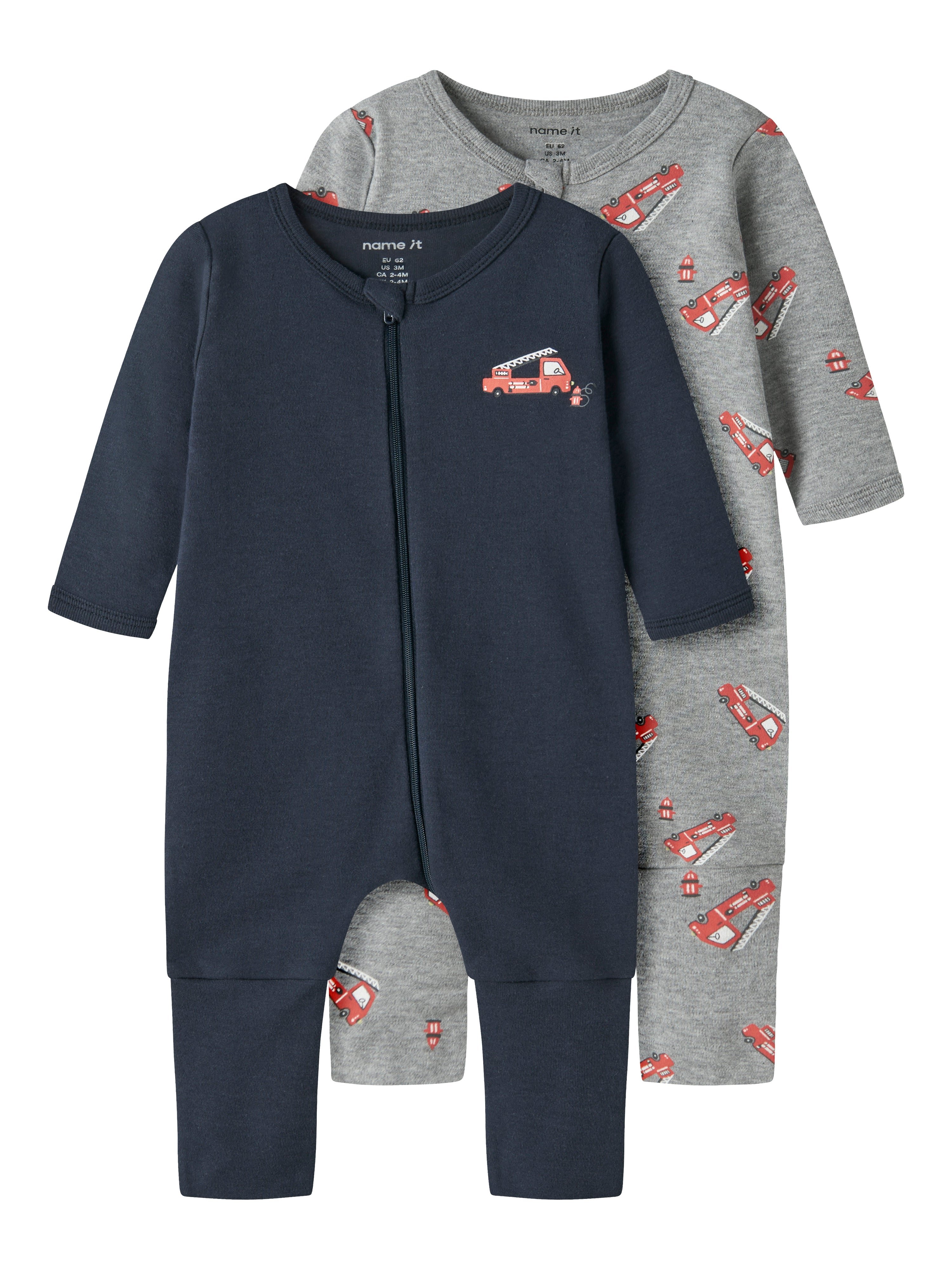 Name It Nightsuit 2 pak Firetruck - Grey Melange