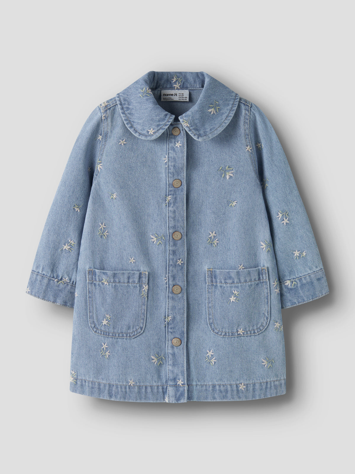 Name It Piper - LS Denim Dress - Light Blue Denim / Flower Emb.