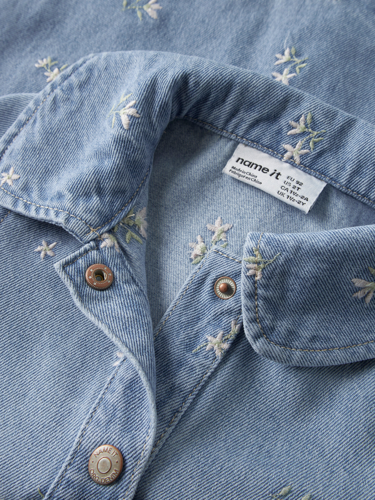 Name It Piper - LS Denim Dress - Light Blue Denim / Flower Emb.