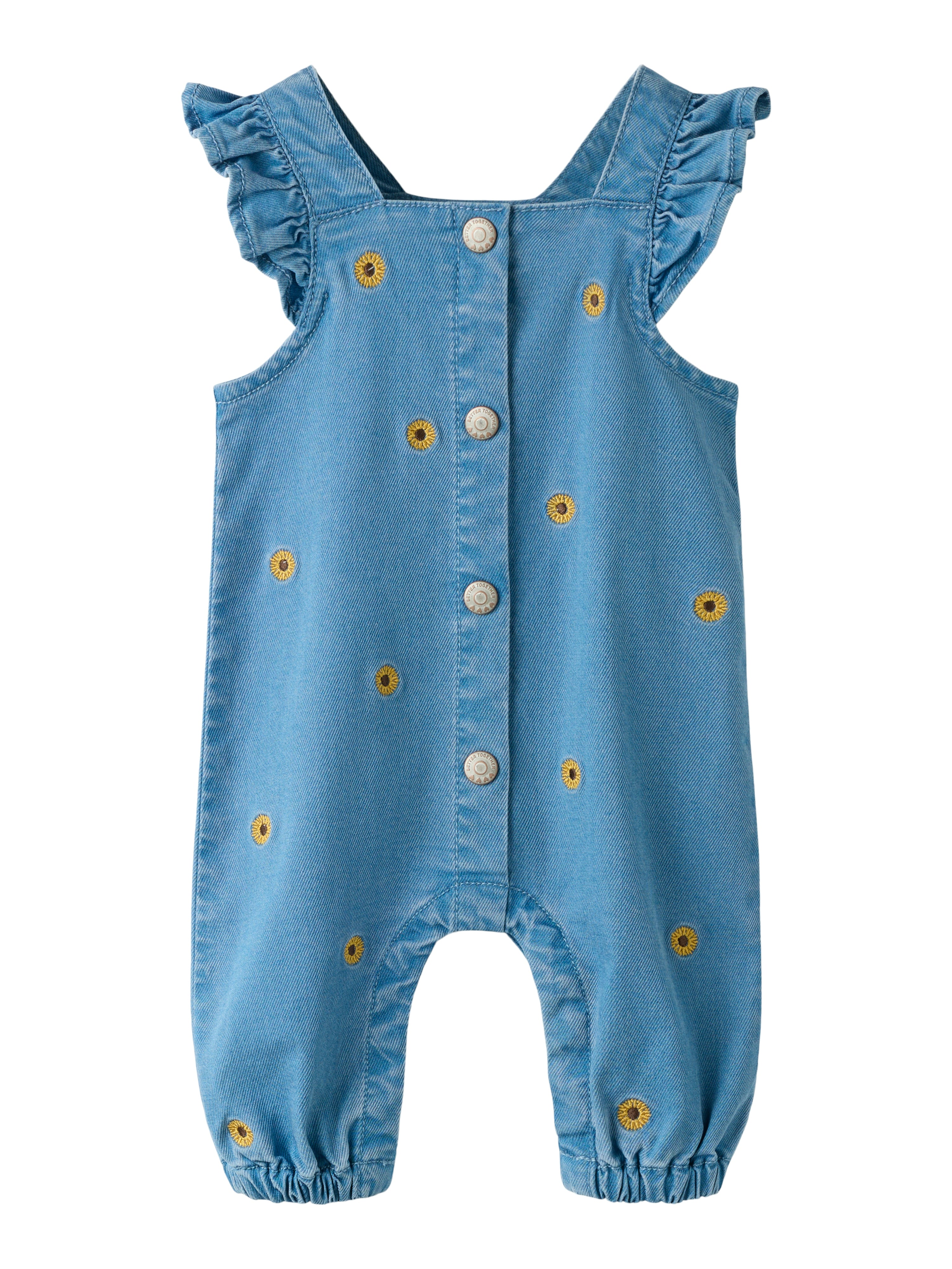 Name It Sage - Denim Overall - Medium Blue Denim/Sunflower Emb