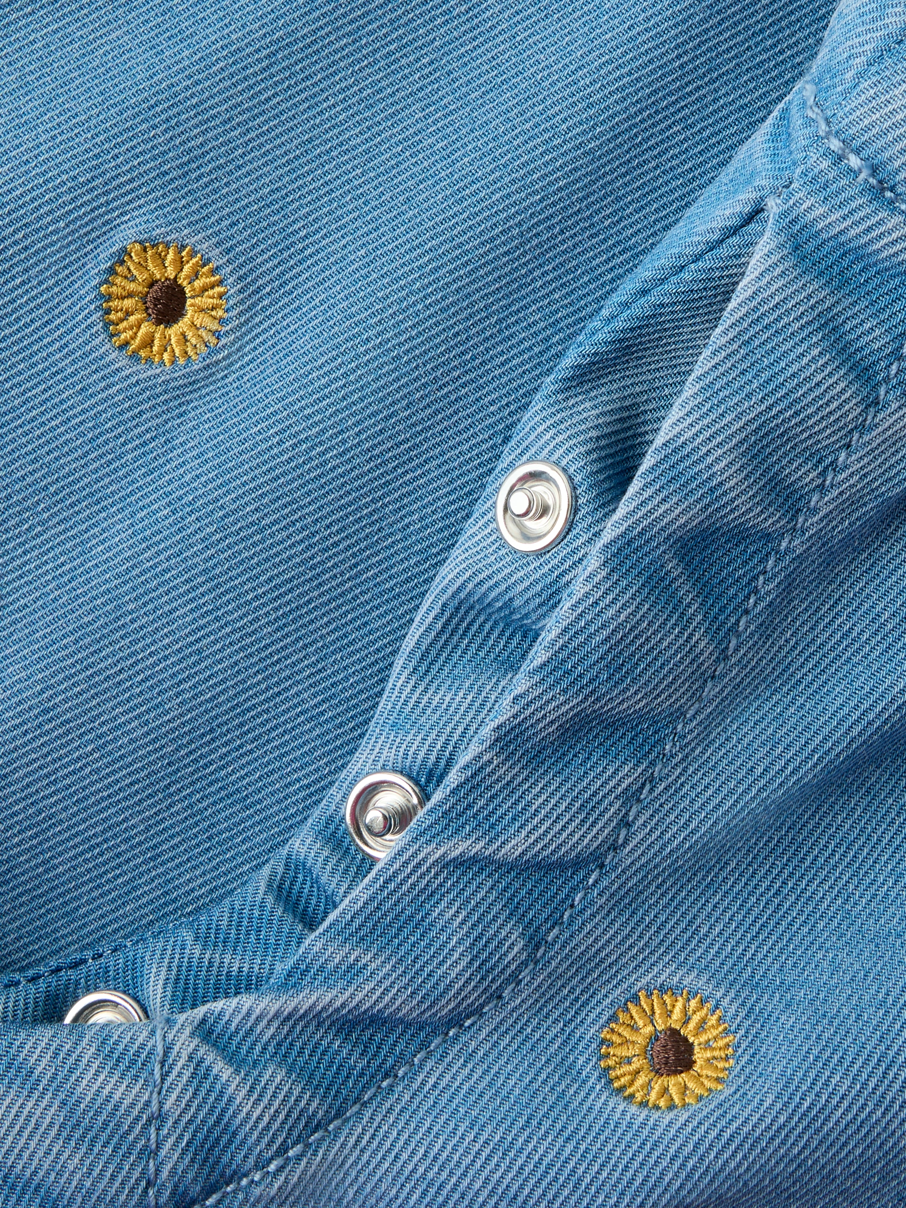 Name It Sage - Denim Overall - Medium Blue Denim/Sunflower Emb