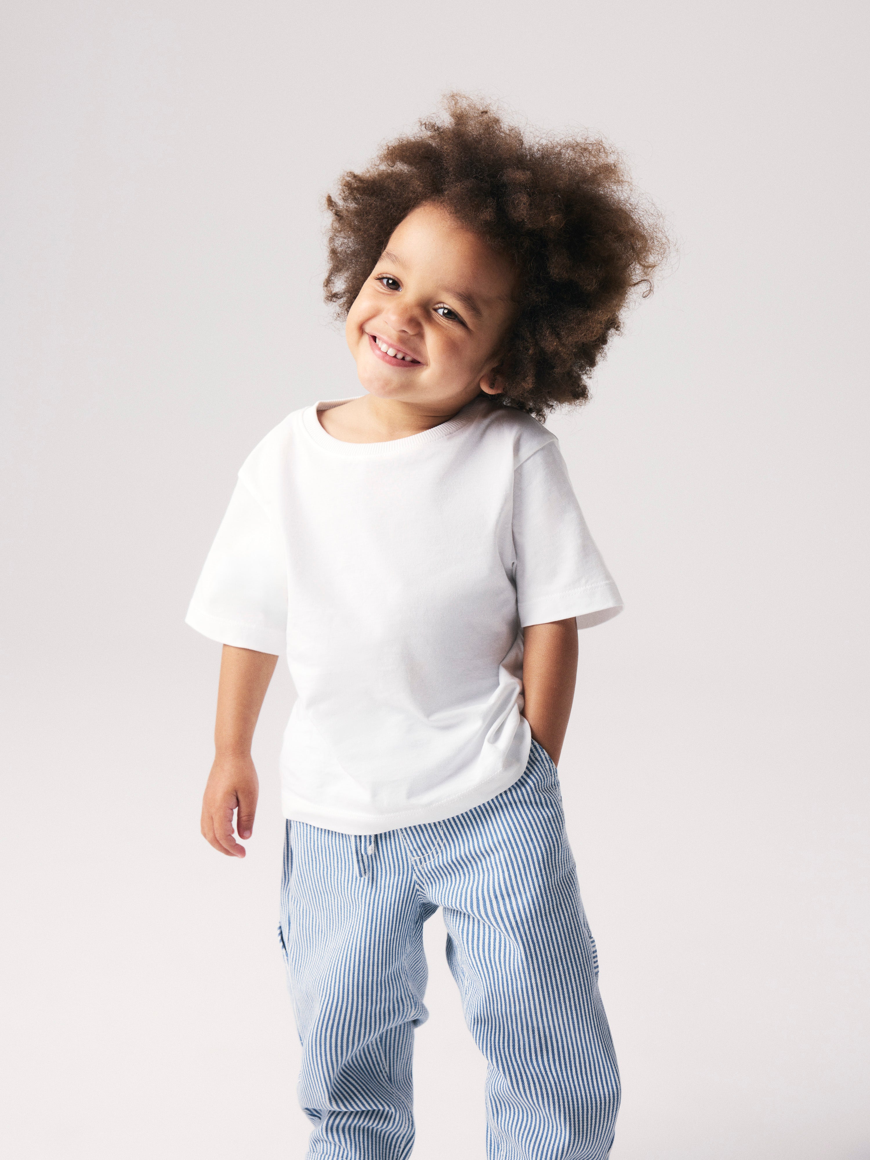 Name It Nola - Tap Stripe Pants - White/Moonlight Blue