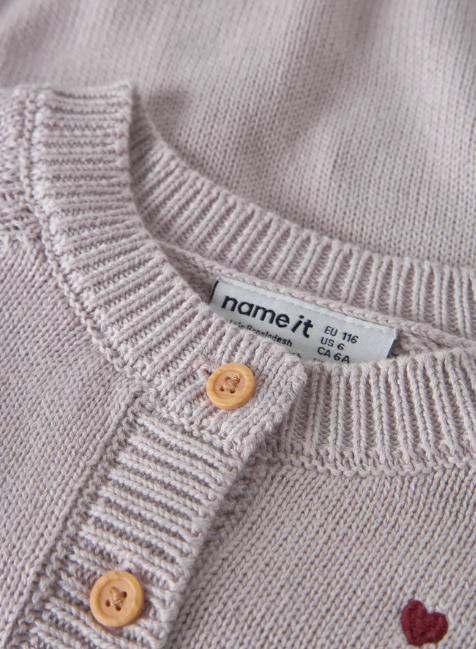 Name It Teart LS Knit Cardigan - Lilac Marble