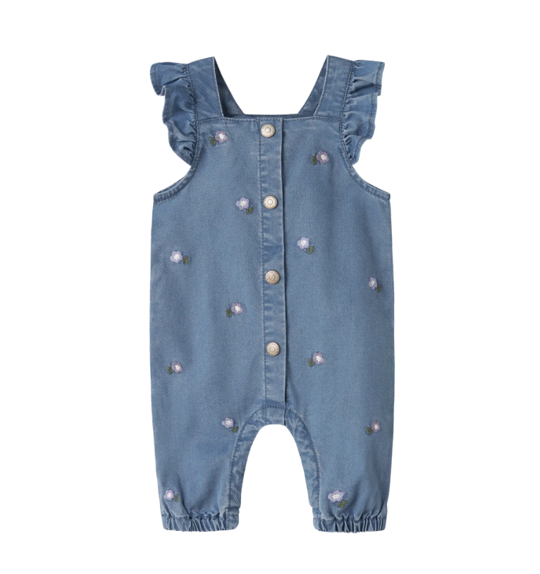 Name It Sage Denim Overall - Denim Blue/Flower Emb