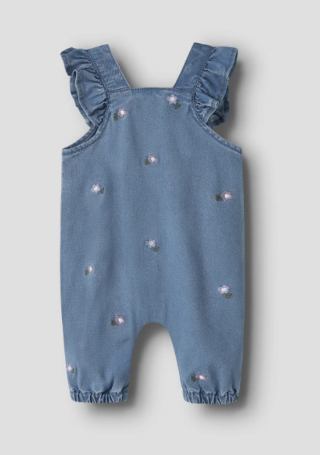 Name It Sage Denim Overall - Denim Blue/Flower Emb